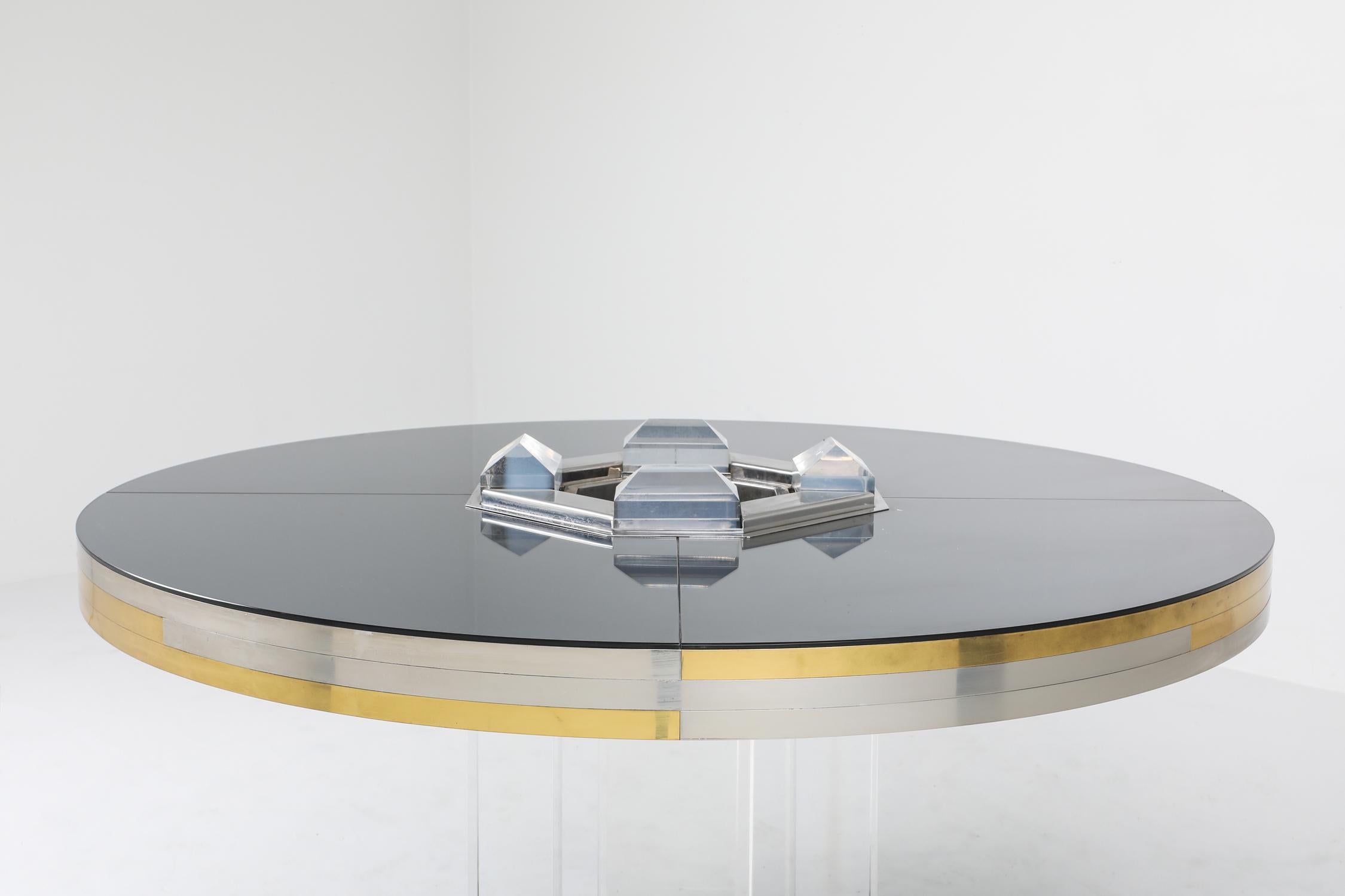 20th Century Sandro Petti for Maison Jansen Chrome and Brass Round Dining Table
