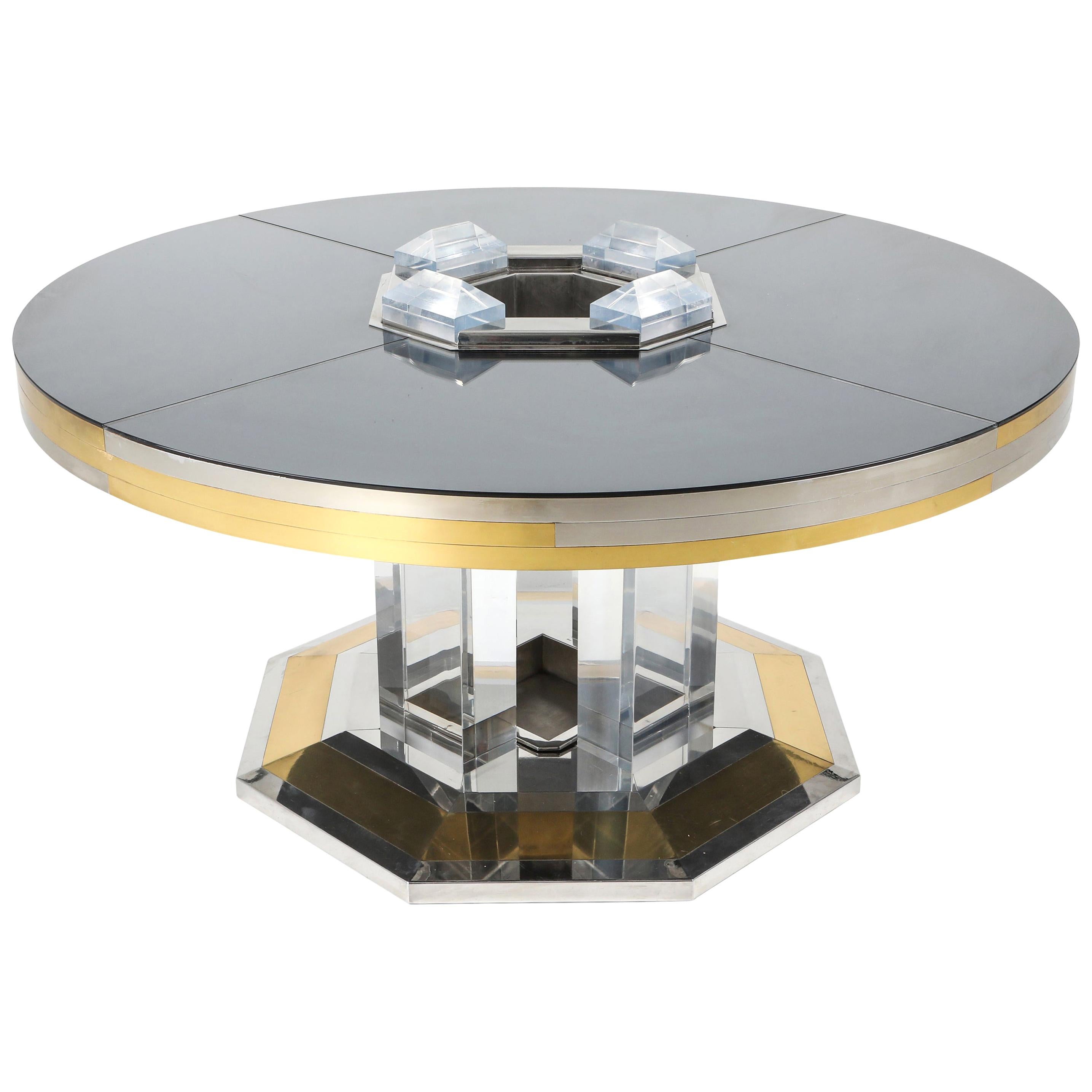 Sandro Petti for Maison Jansen Chrome and Brass Round Dining Table