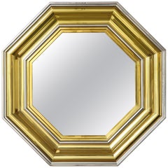 1970s Sandro Petti Maison Jansen Pair Grand Scale Brass Chrome Octagonal Mirrors