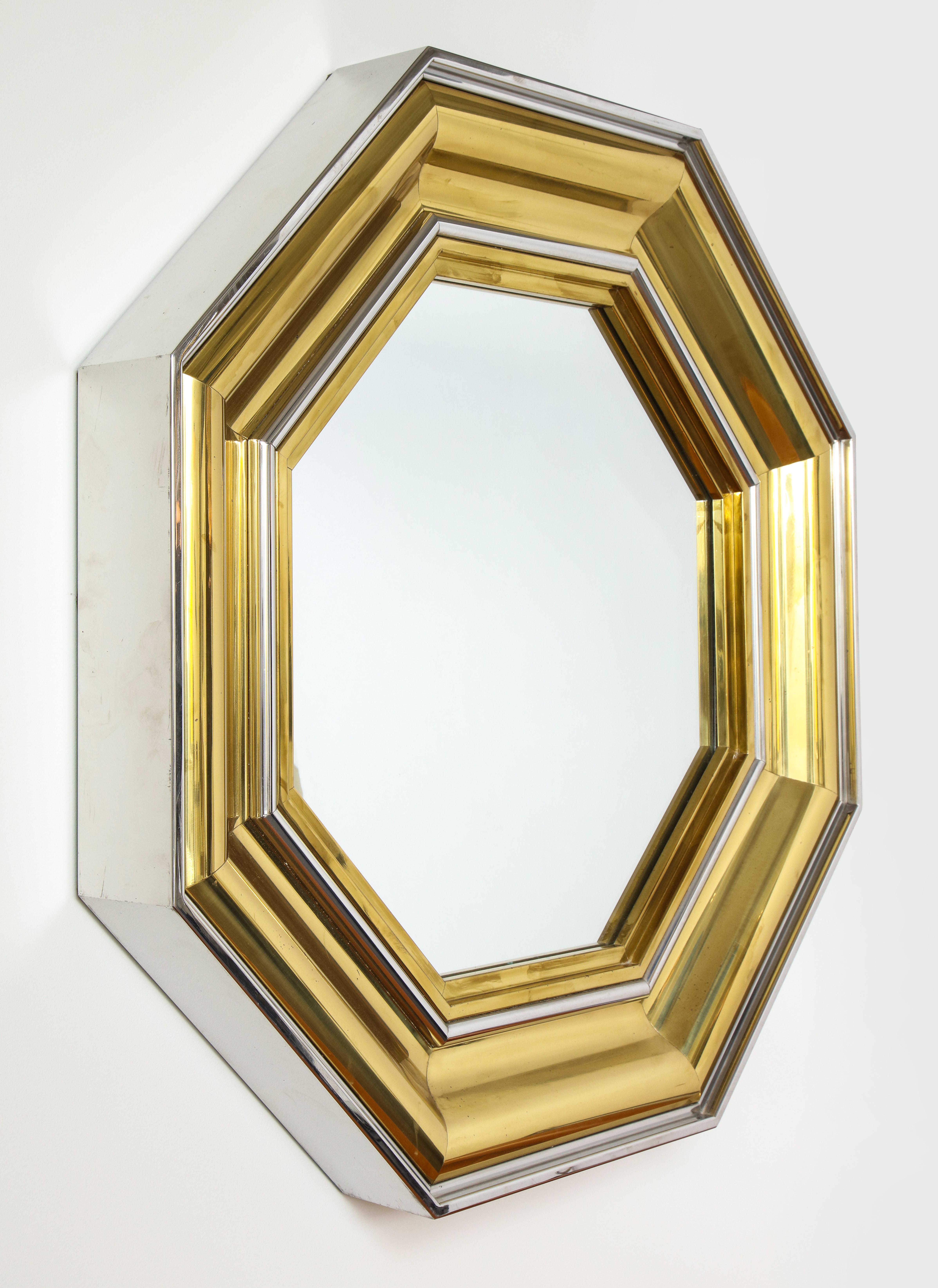 Italian 1970s Sandro Petti for Maison Jansen Rare Pair of Grand Scale Octagonal Mirrors For Sale