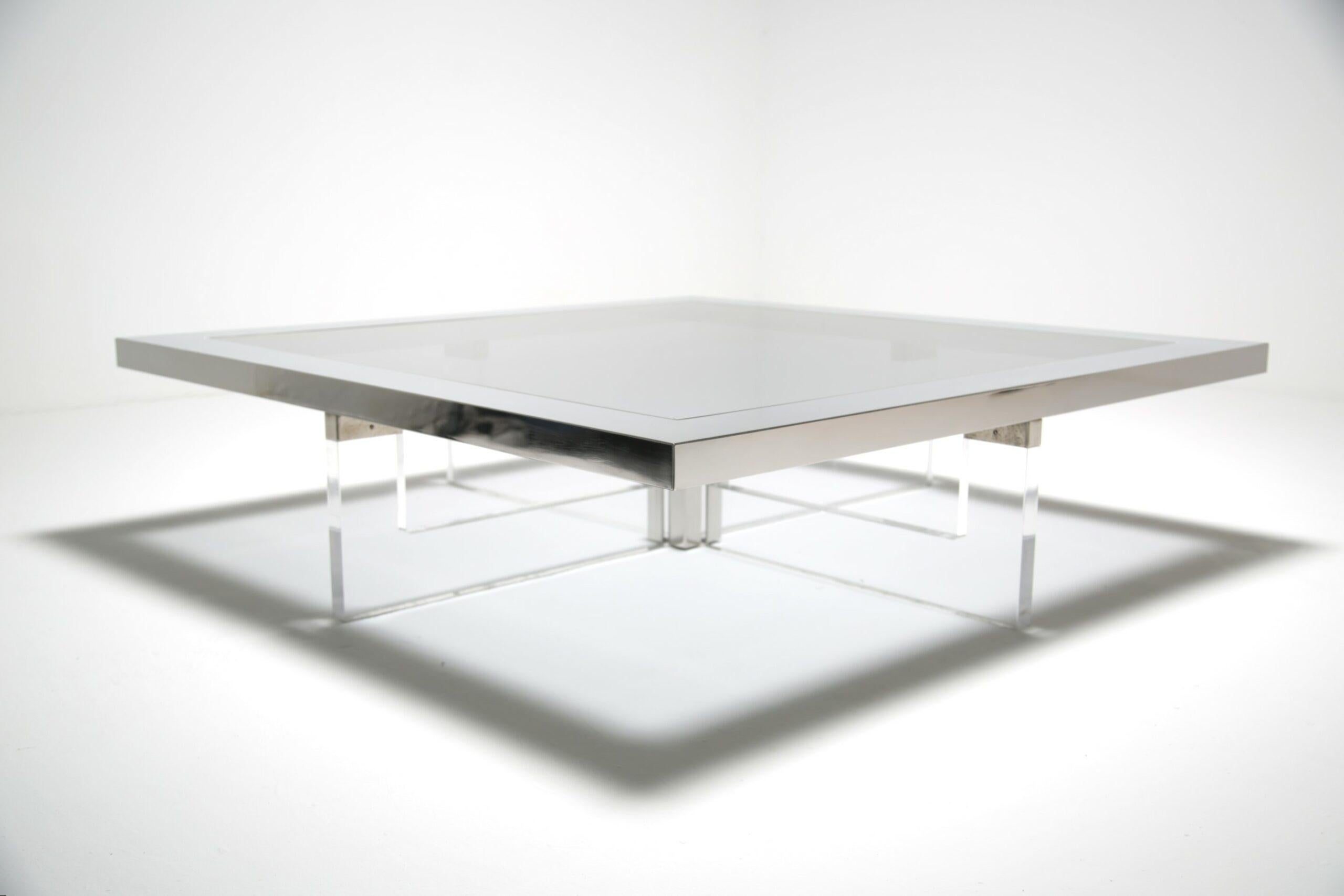 Sandro Petti Mesa de centro italiana de mediados de siglo de lucita, acero, latón y cristal en venta 2