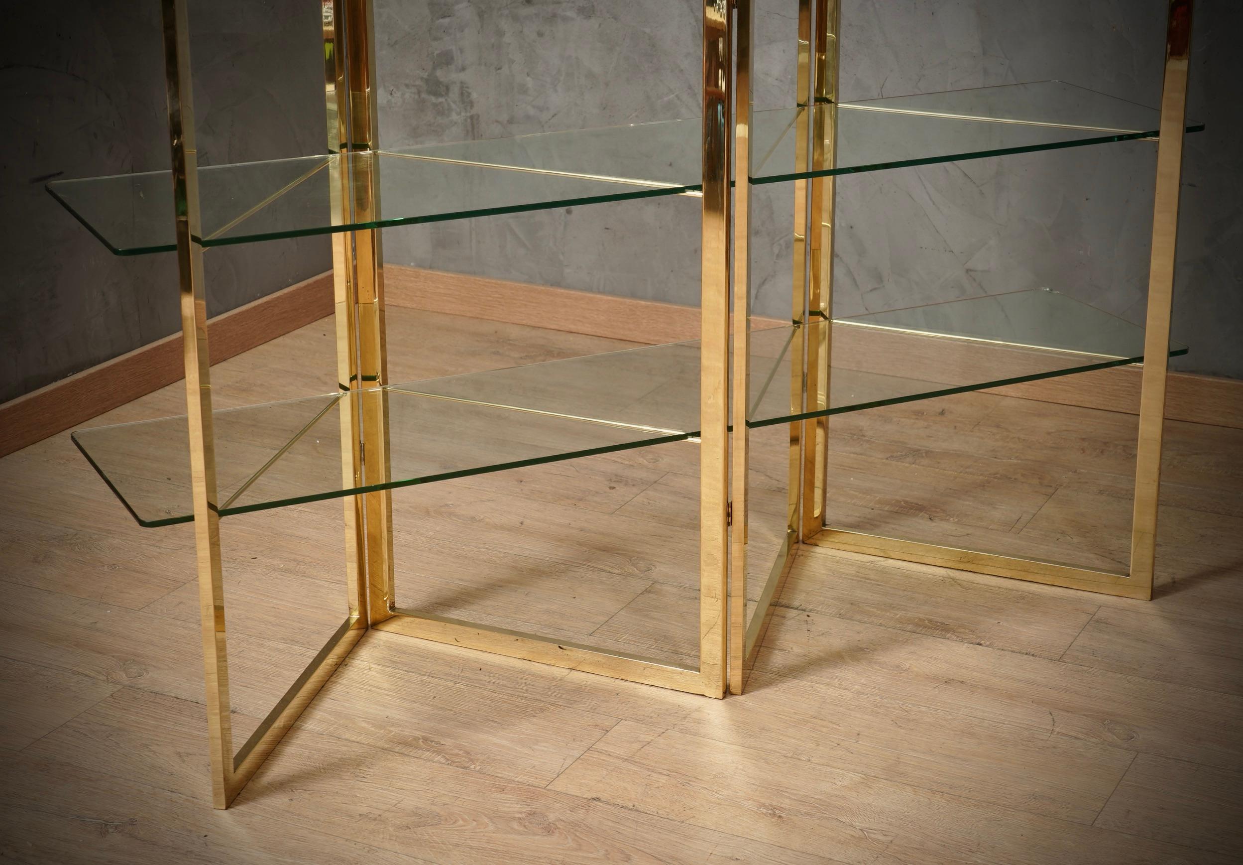 Mid-Century Modern Sandro Petti Made in Italy Brass and Glass Bookcase/Vitrines, 1970 For Sale