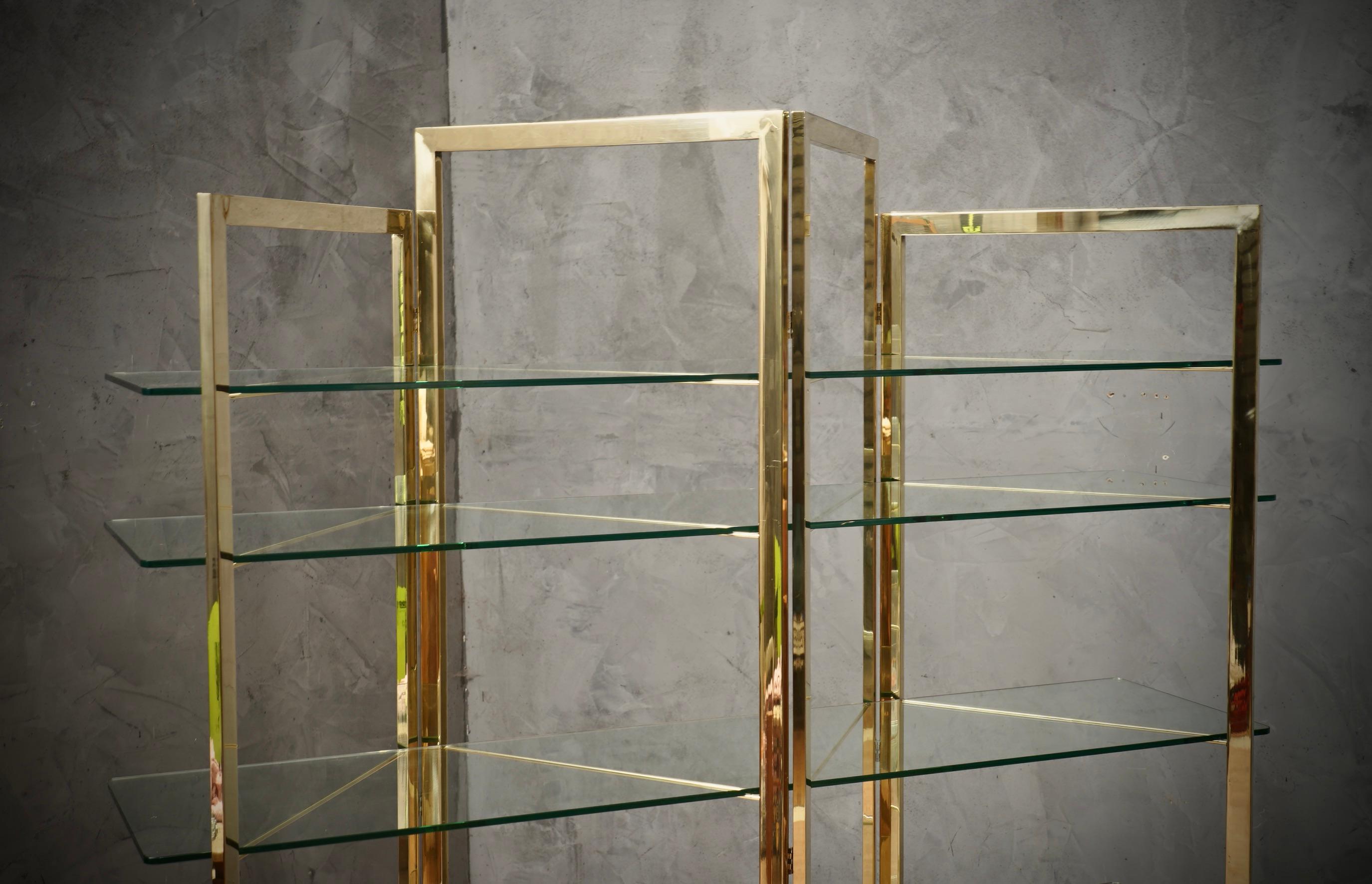 Italian Sandro Petti Made in Italy Brass and Glass Bookcase/Vitrines, 1970 For Sale