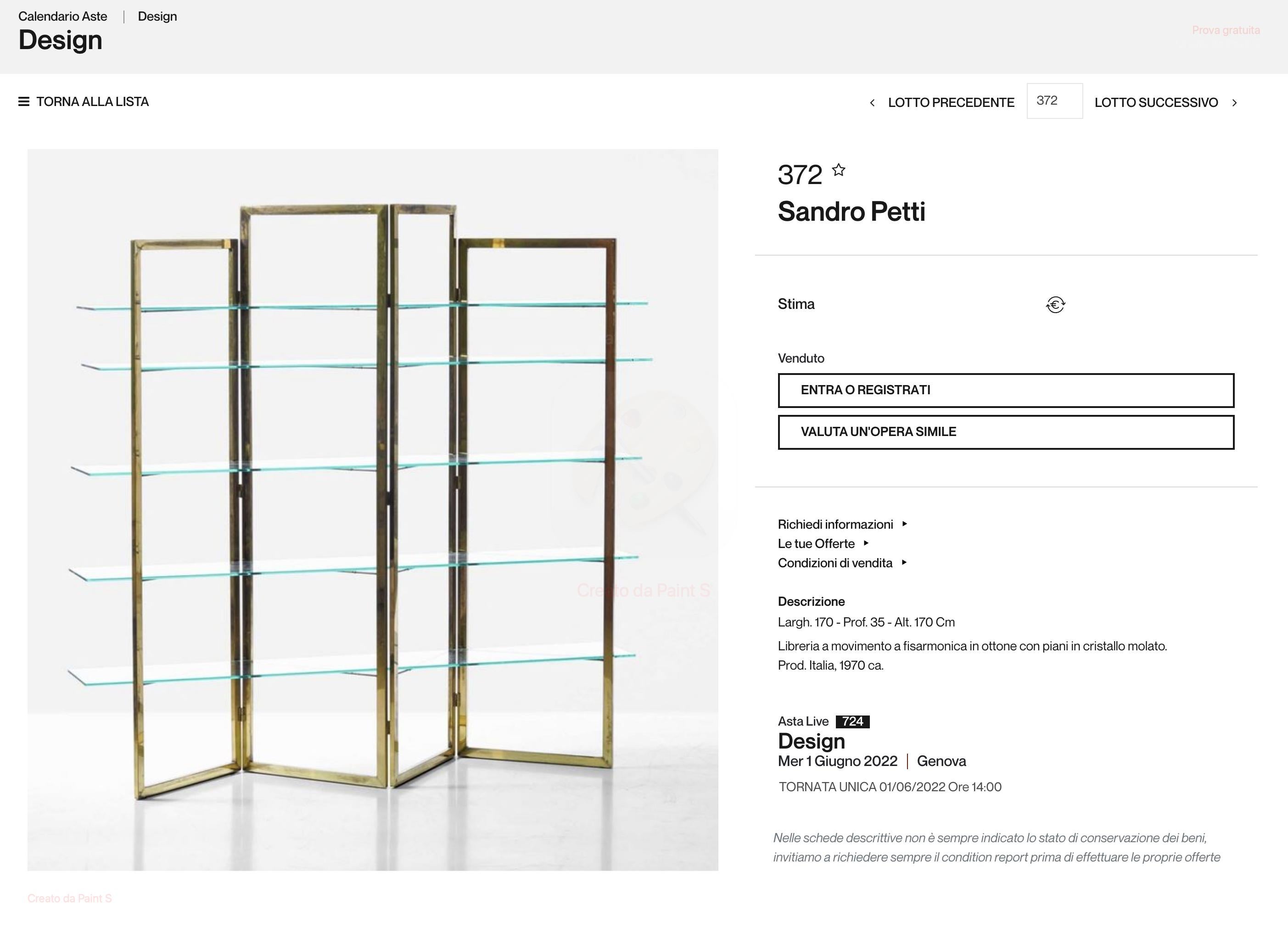 Sandro Petti Made in Italy Brass and Glass Bookcase/Vitrines, 1970 In Good Condition For Sale In Rome, IT