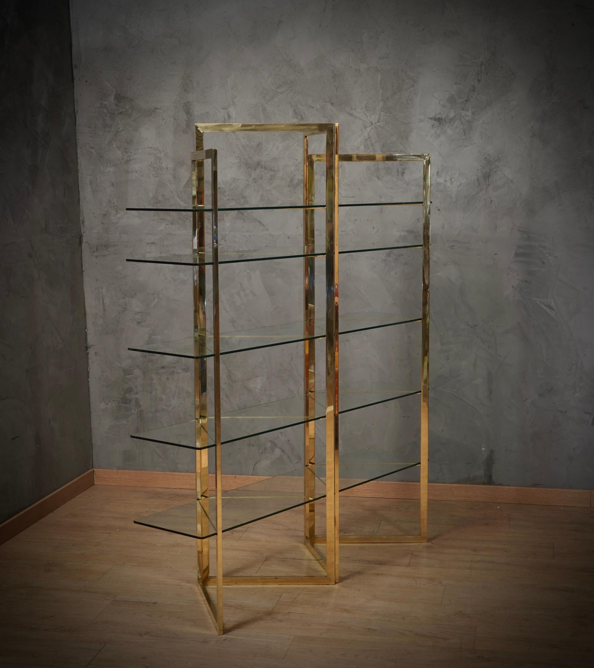 Sandro Petti Made in Italy Brass and Glass Bookcase/Vitrines, 1970 For Sale 1