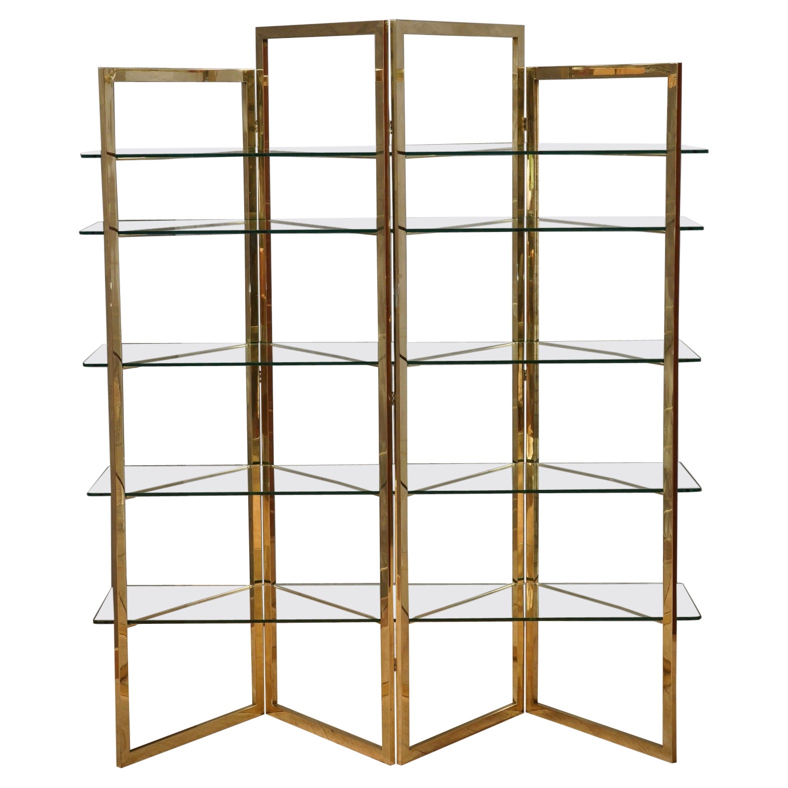 Sandro Petti Made in Italy Bücherregal/Vitrinen aus Messing und Glas aus Messing, 1970