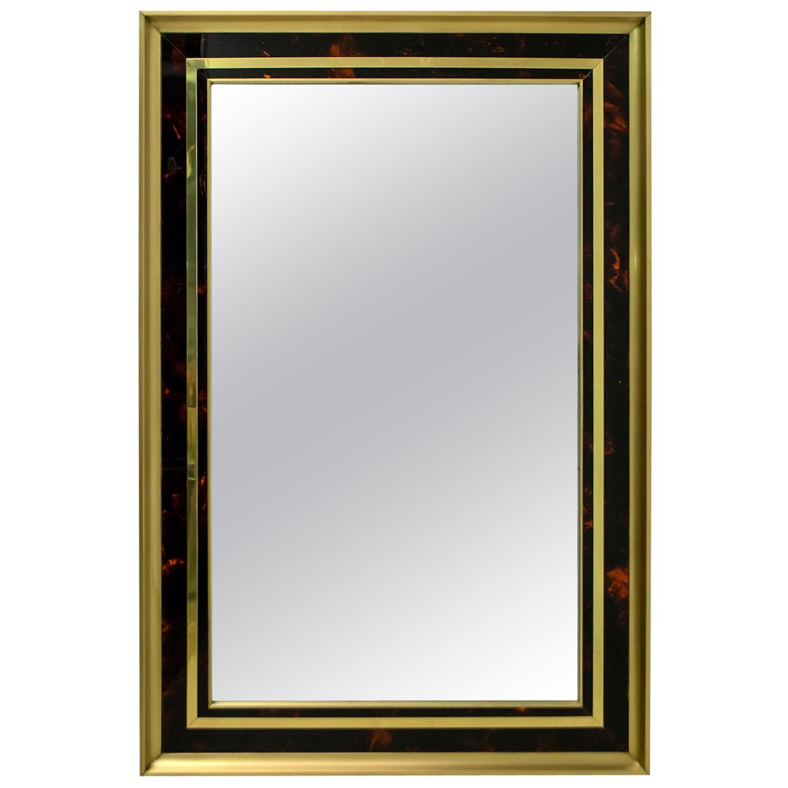 Sandro Petti Midcentury Italian Brass and Celluloid Mirror by "Metal Art", 1970s For Sale