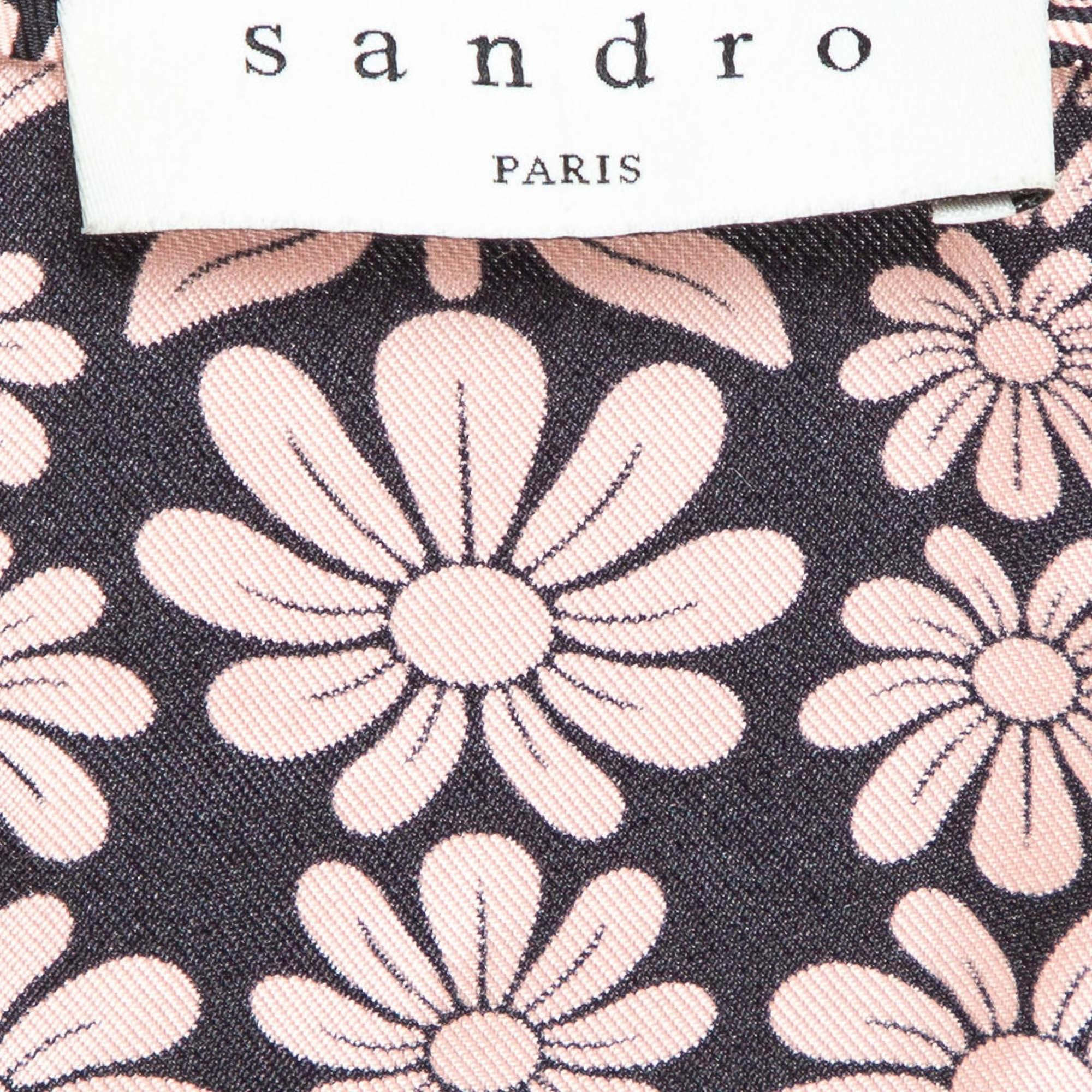 Sandro Pink/Black Floral Patterned Silk Mini Dress L In Good Condition In Dubai, Al Qouz 2