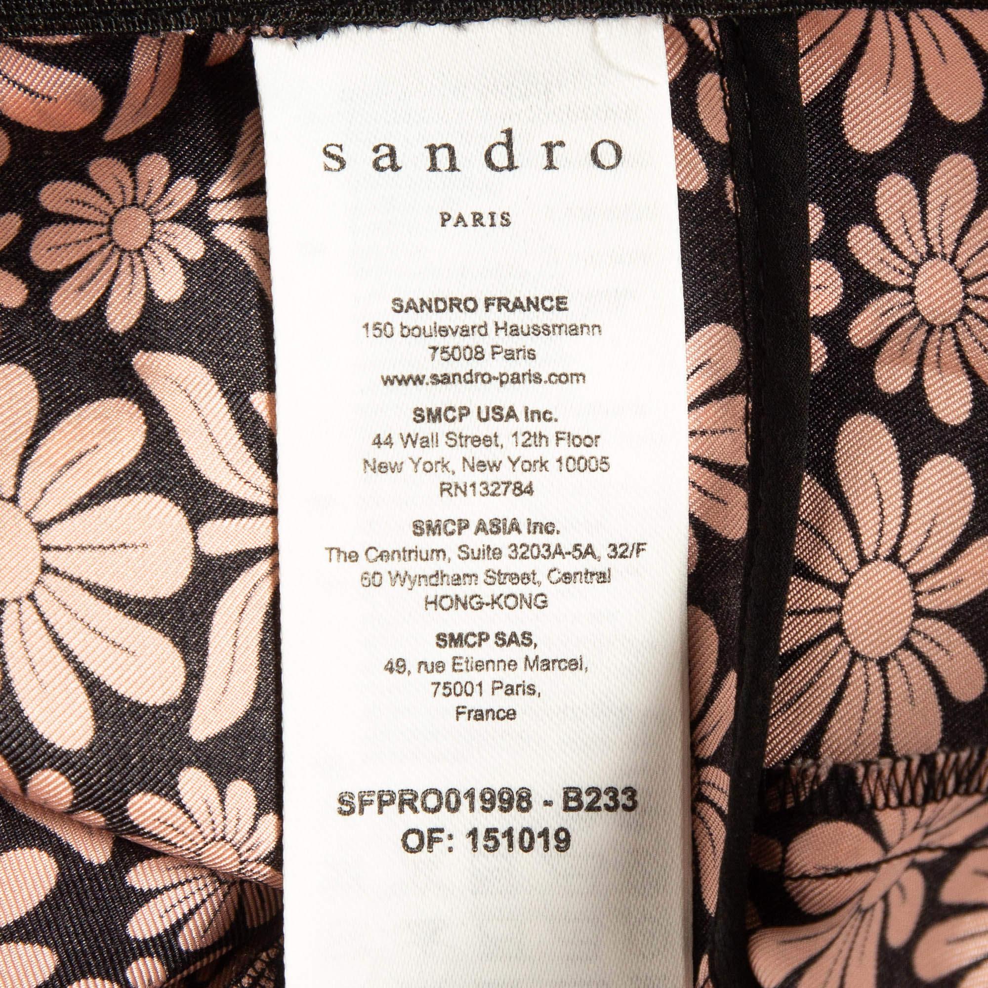 Women's Sandro Pink/Black Floral Patterned Silk Mini Dress L