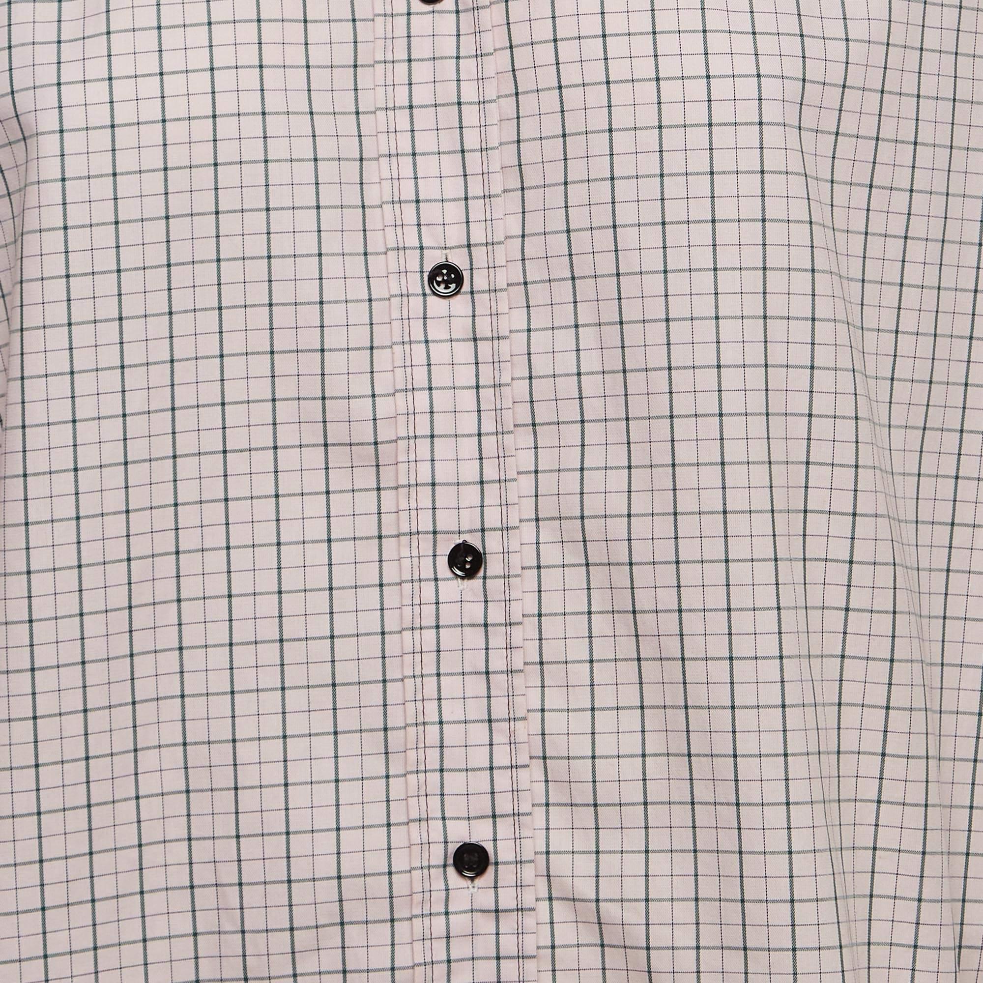 Gray Sandro Pink Checkered Cotton Puff Sleeves Shirt L For Sale