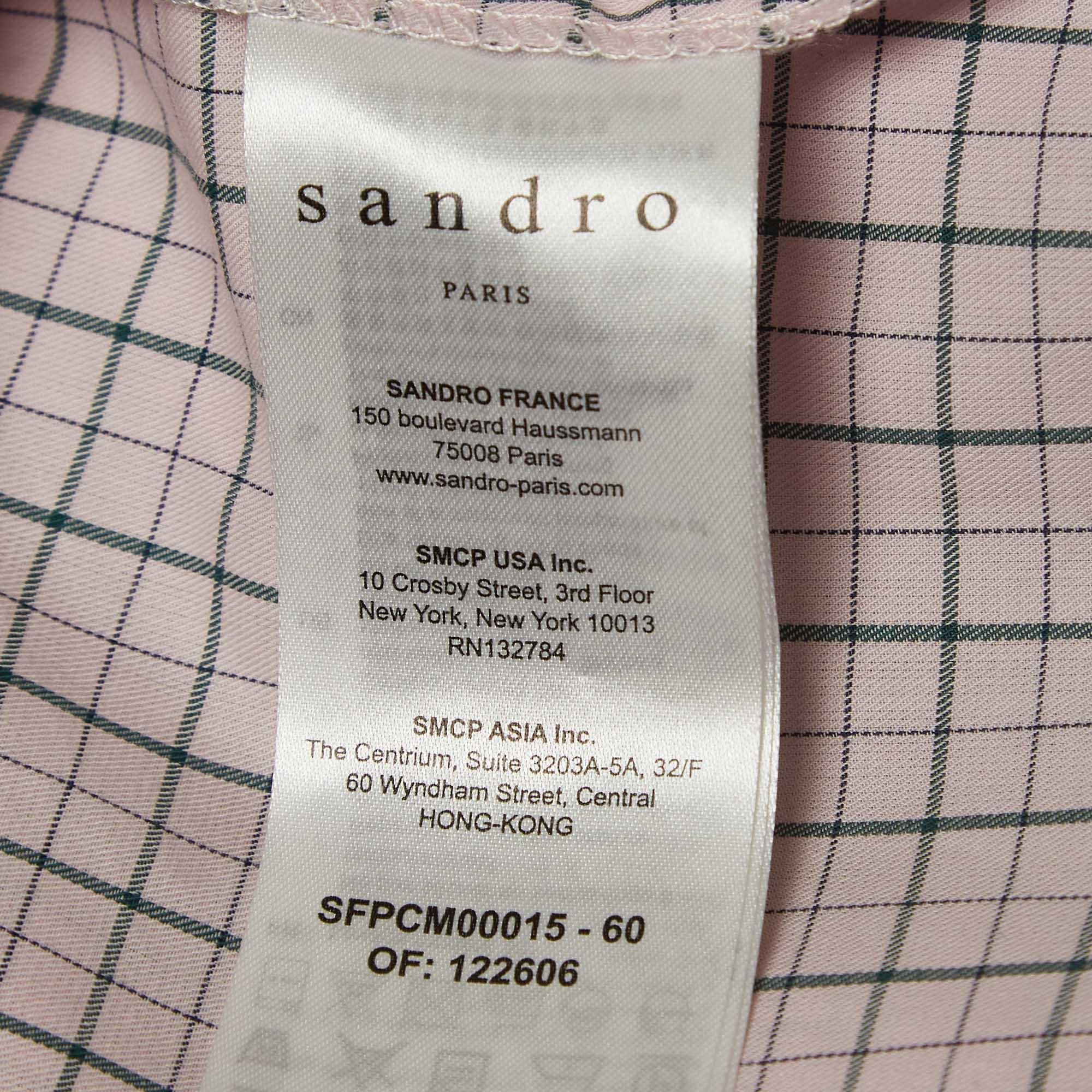 Sandro Pink Checkered Cotton Puff Sleeves Shirt L For Sale 1