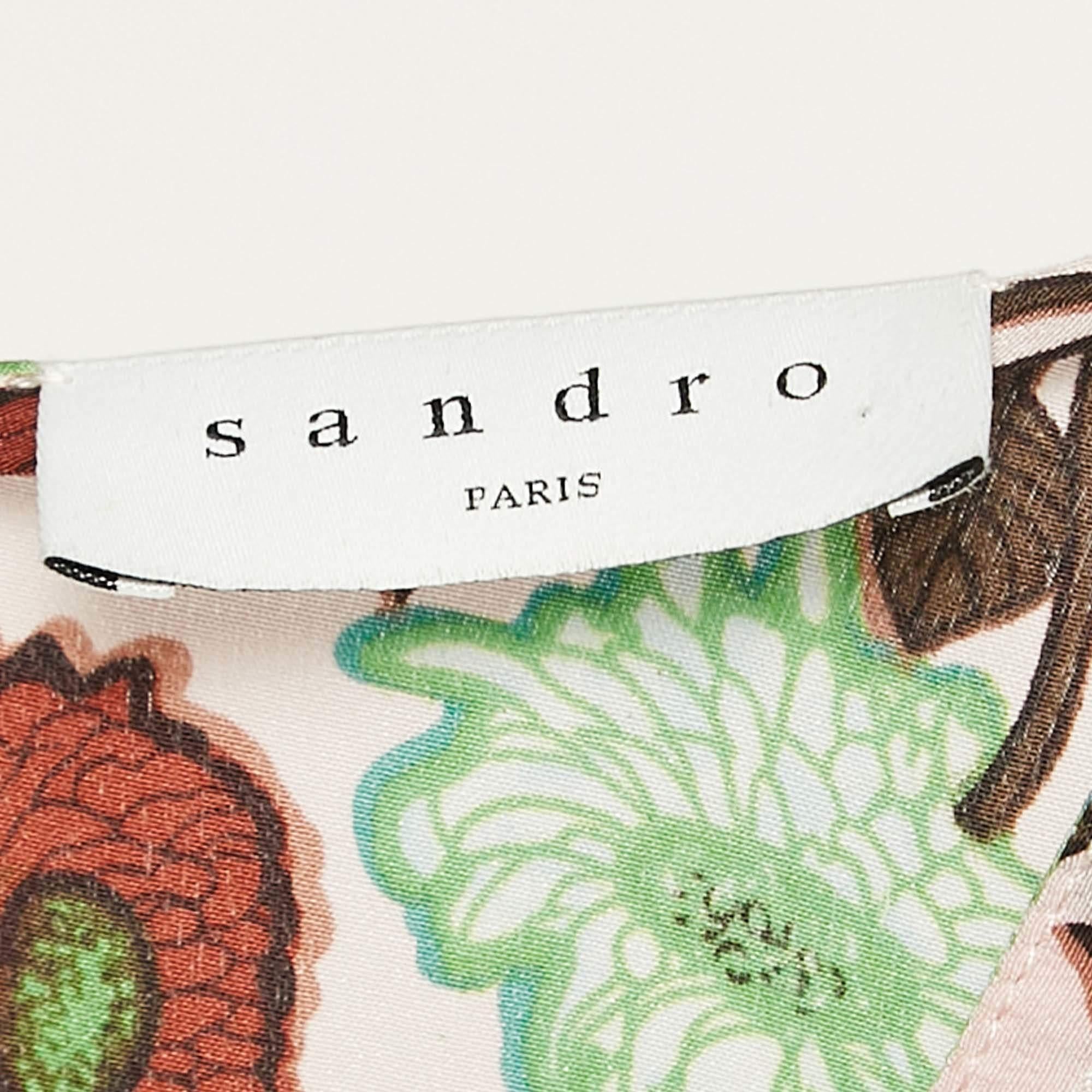 Sandro Pink Floral Print Silk V-Neck Dress M In New Condition For Sale In Dubai, Al Qouz 2