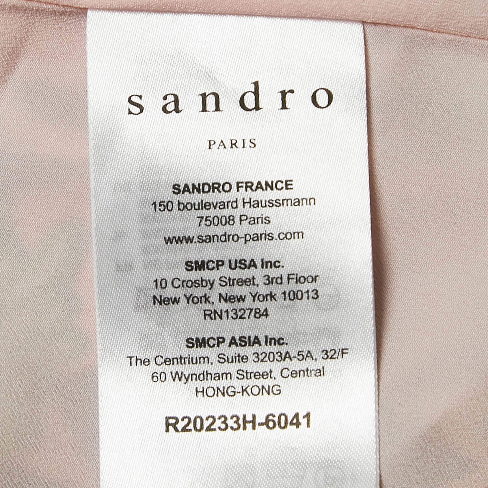 Women's Sandro Pink Floral Print Silk V-Neck Dress M For Sale