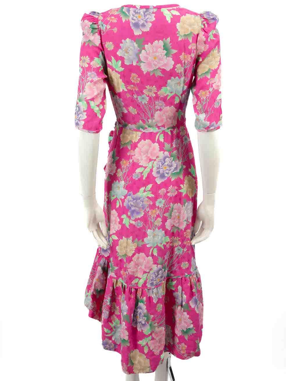 Sandro Pink Floral V-Neck Midi Dress Size S In Excellent Condition For Sale In London, GB