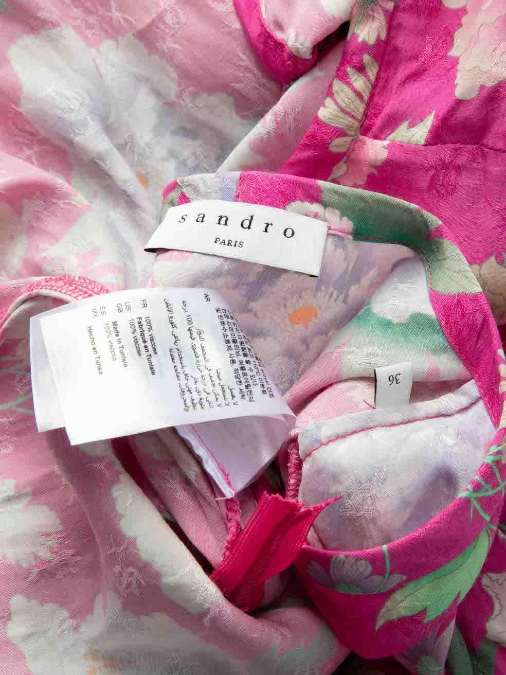 Women's Sandro Pink Floral V-Neck Midi Dress Size S For Sale