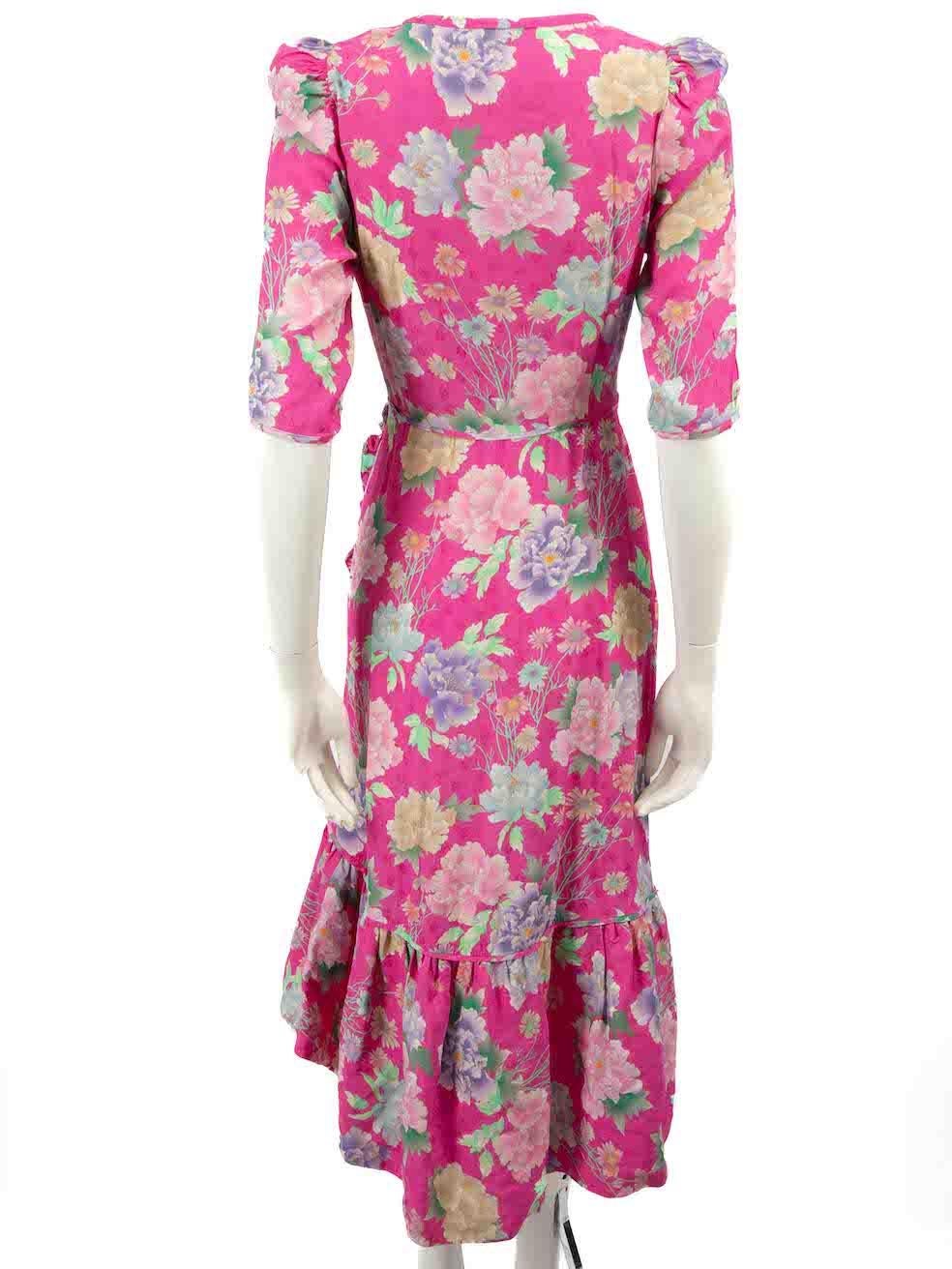 Sandro Pink Floral V-Neck Mini Dress Size S In Good Condition For Sale In London, GB