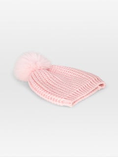 Sandro Pink Fur Pompom Beanie