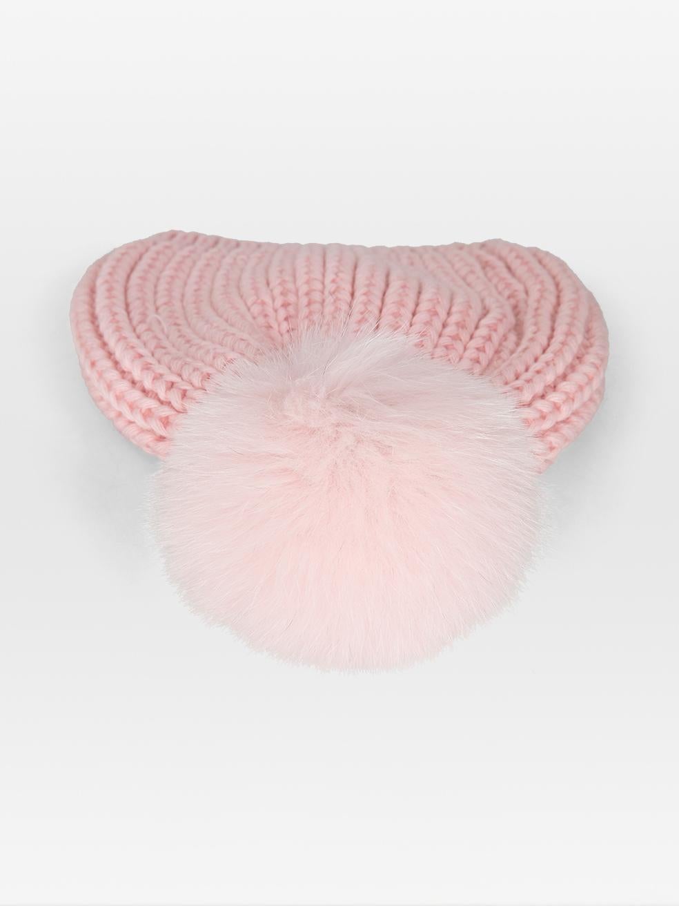 Beige Sandro Berretto con pelliccia rosa e pompon in vendita