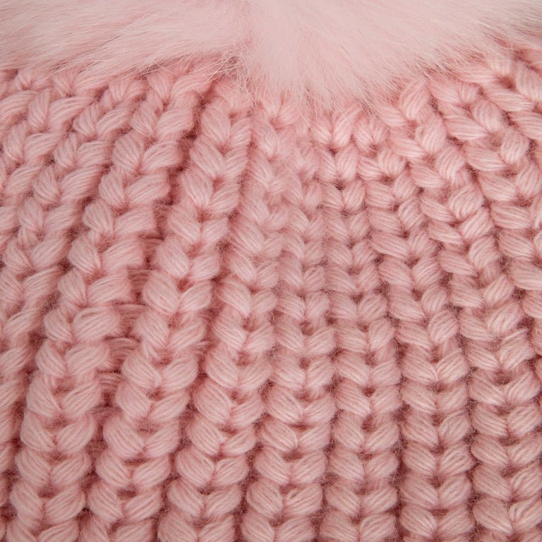 Sandro Beanie With Fox Fur Pompom Sandro Pink Fur Pompom Beanie at 1stDibs main image 3