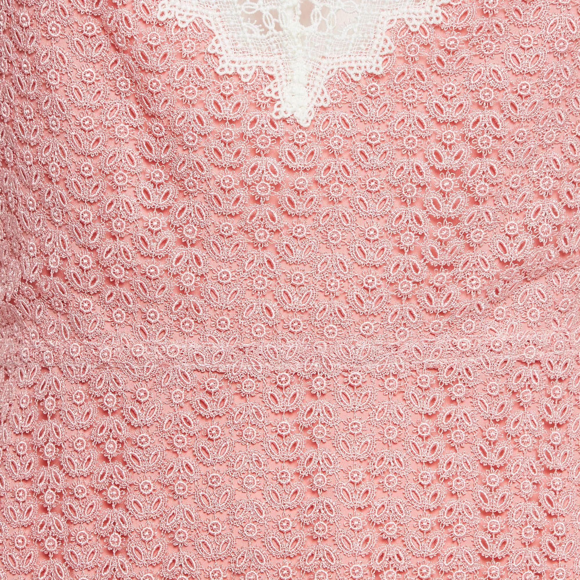 Beige Sandro Pink Lace V-Neck Mini Dress M For Sale