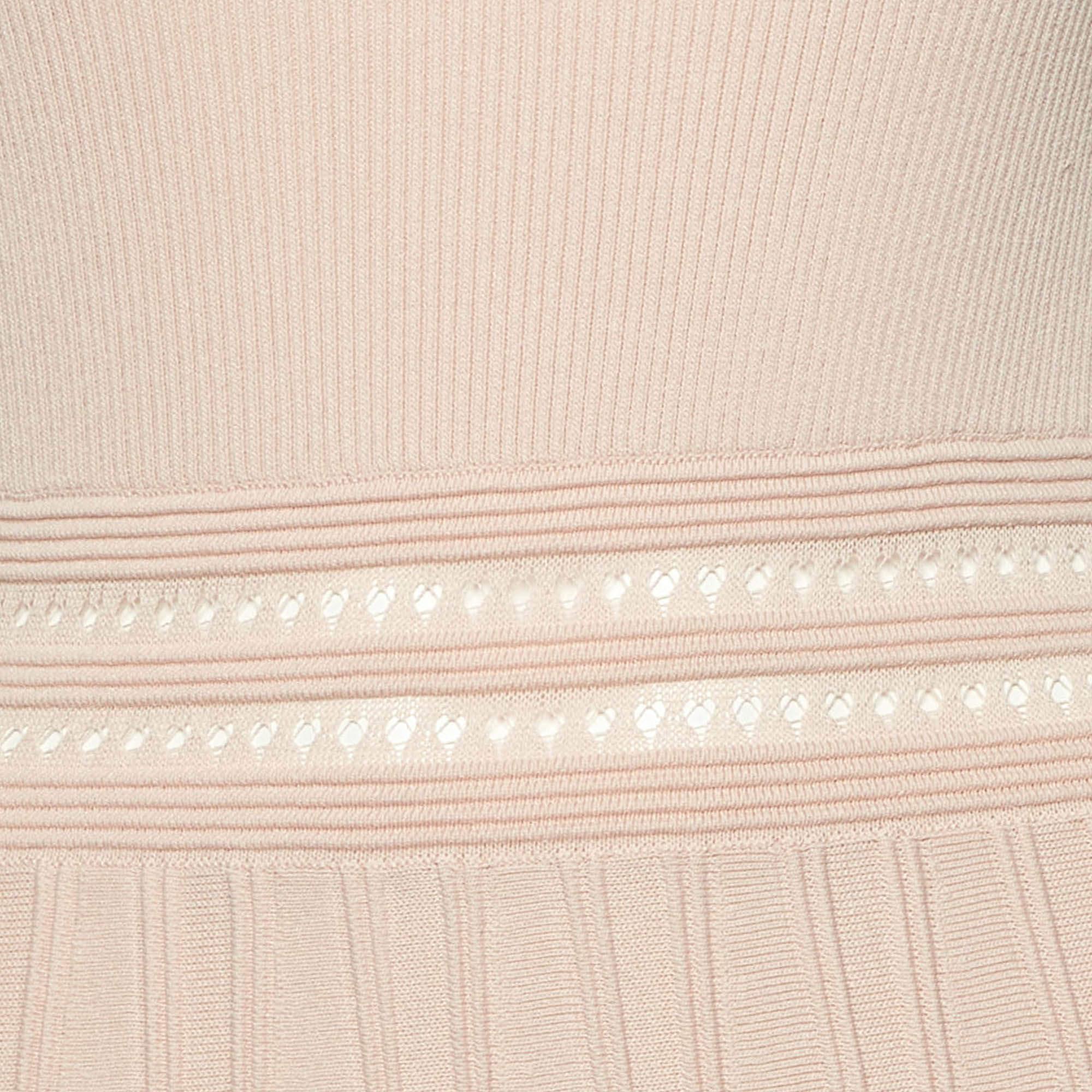 Beige Sandro Pink Rib Knit Fit and Flare Mini Dress M For Sale