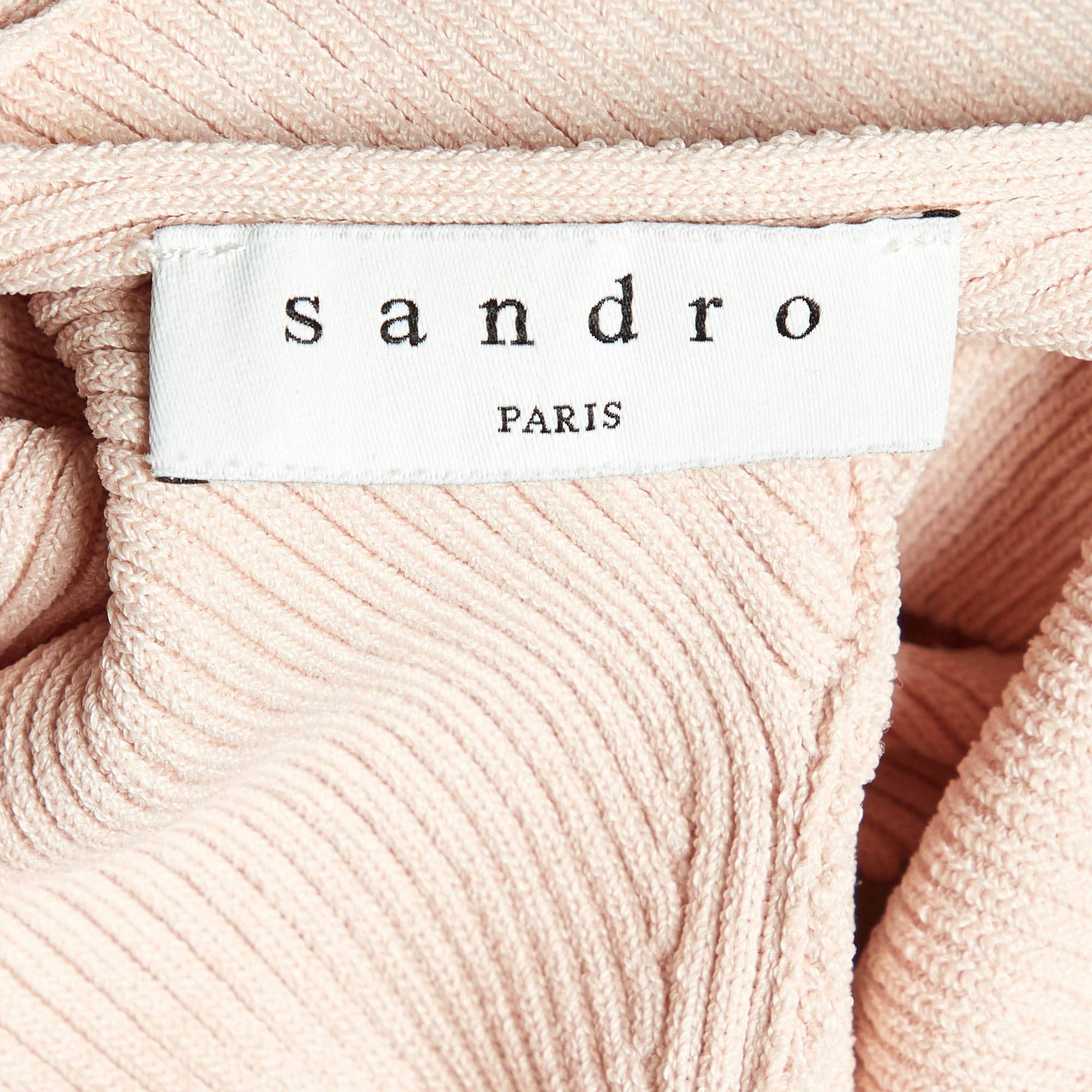 Sandro Pink Rib Knit Fit and Flare Mini Dress M In Good Condition For Sale In Dubai, Al Qouz 2