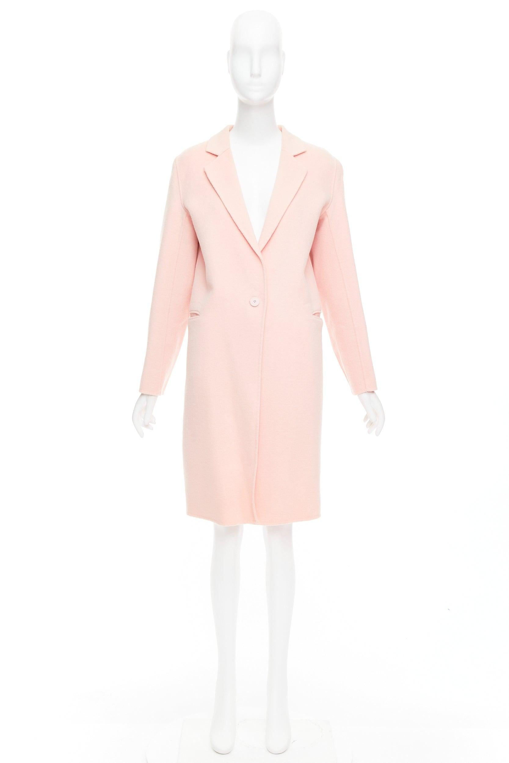 Sandro, cappotto lungo in misto lana rosa con collo a punta e un solo bottone FR36 S in vendita 5