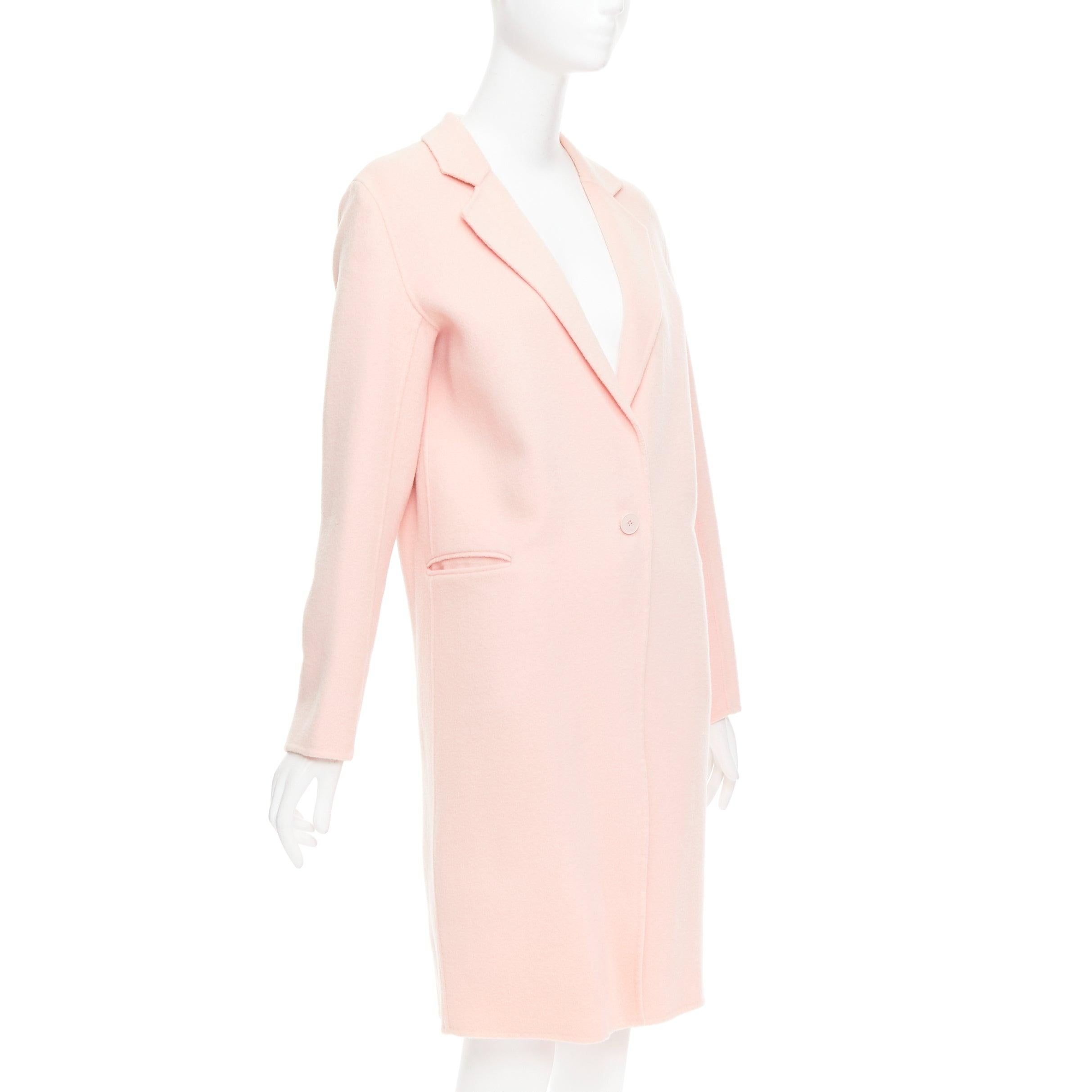 Beige Sandro, cappotto lungo in misto lana rosa con collo a punta e un solo bottone FR36 S in vendita