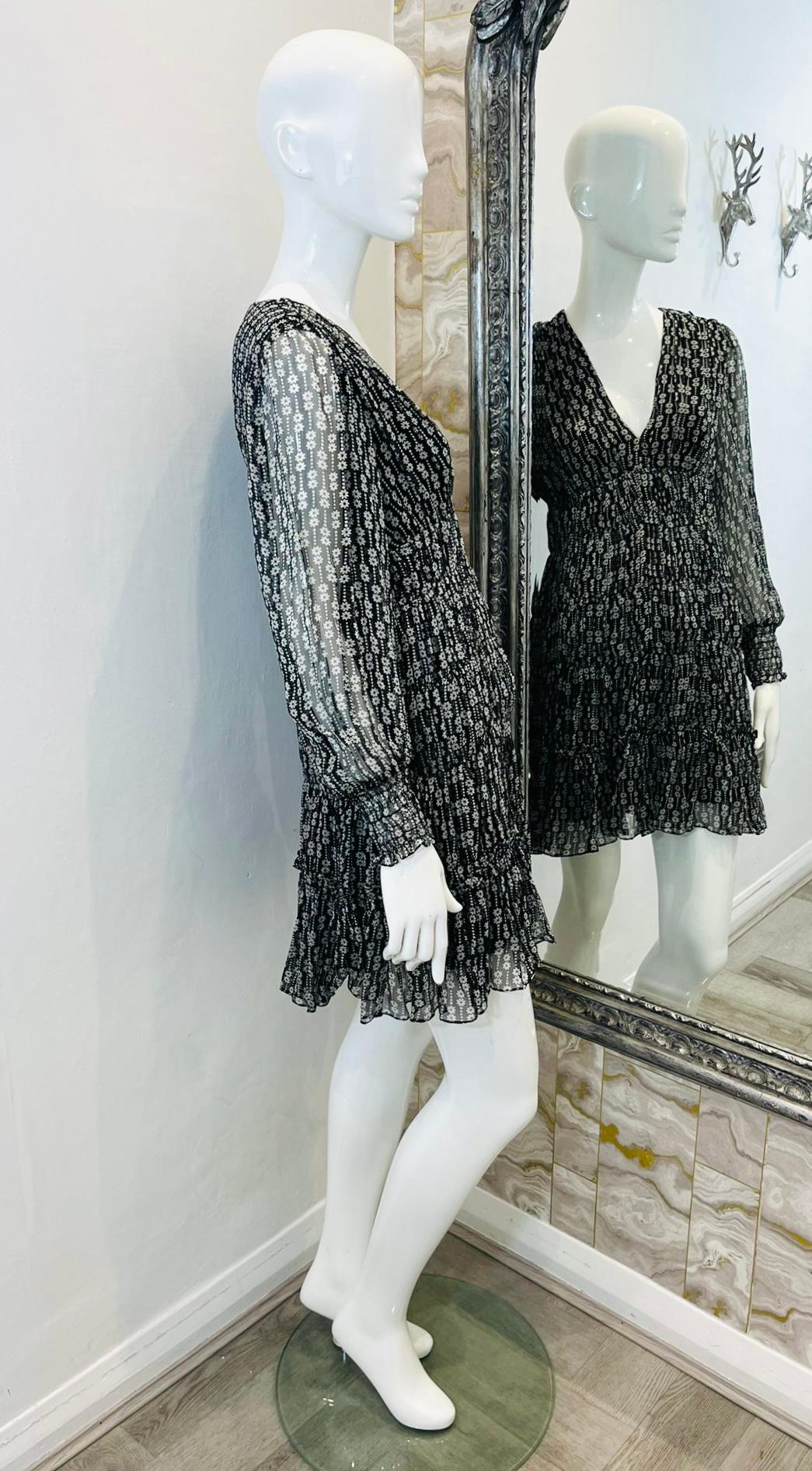 Black Sandro Printed Silk Voile Dress For Sale