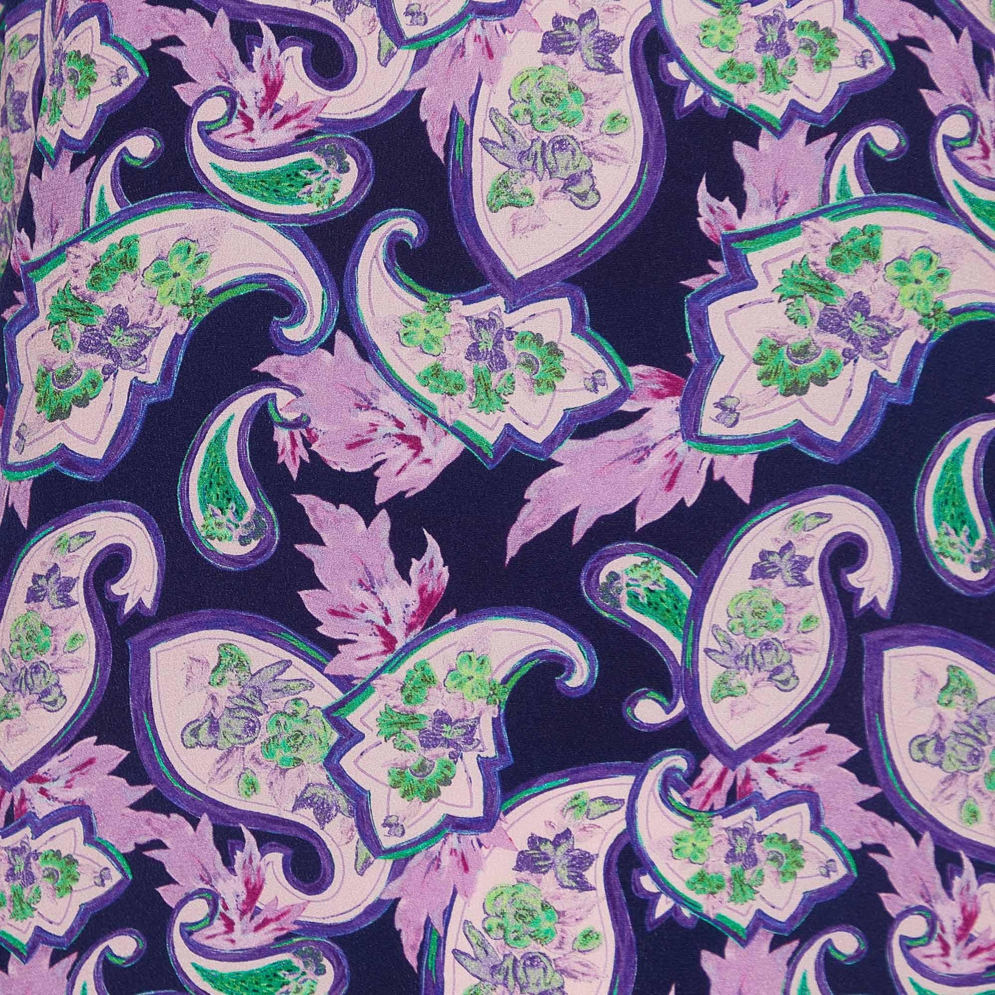 Gray Sandro Purple Paisley Print Silk Ruffled Mini Dress S