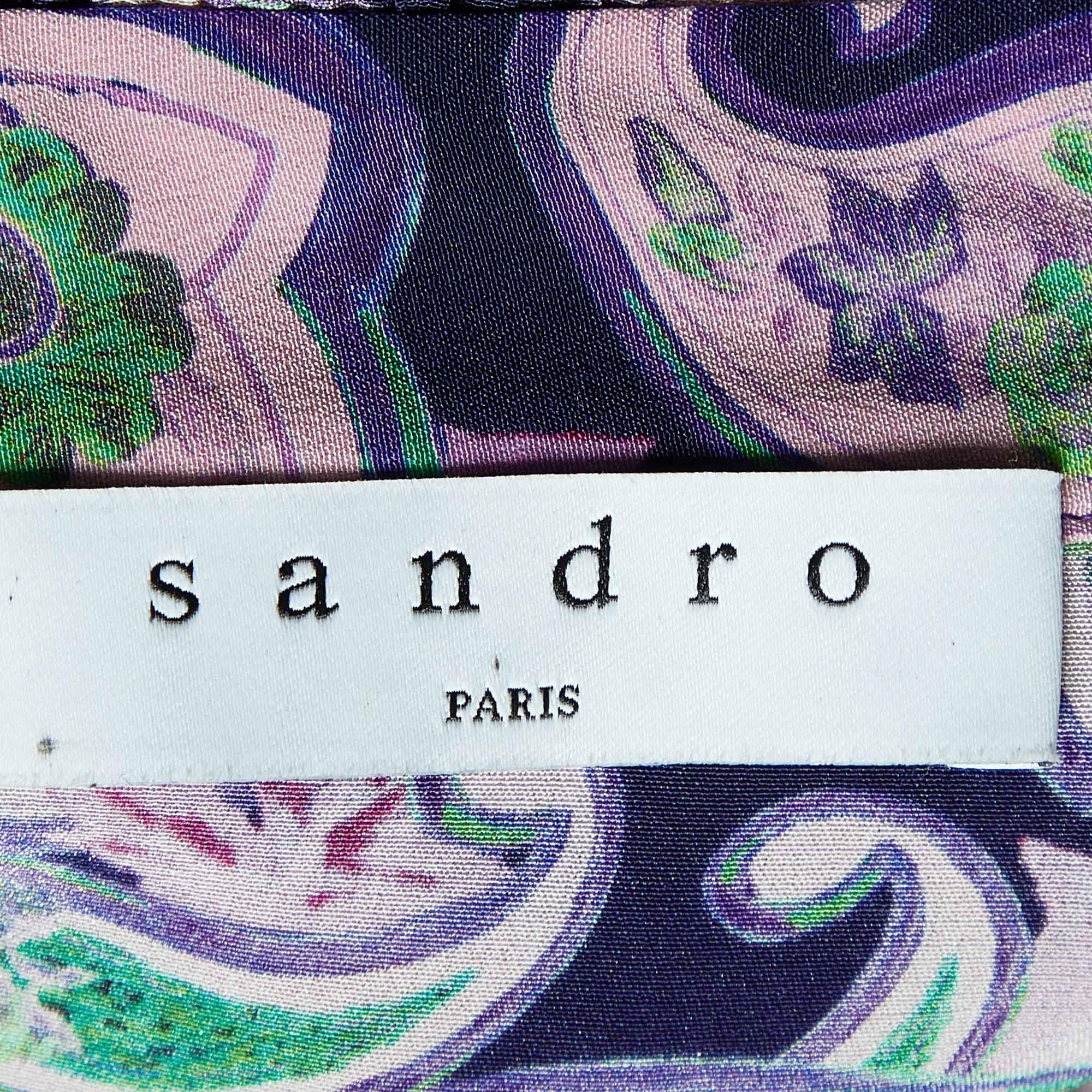 Sandro Purple Paisley Print Silk Ruffled Mini Dress S In Excellent Condition In Dubai, Al Qouz 2