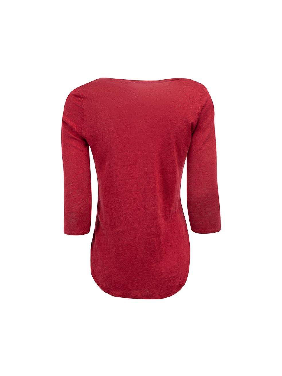 Sandro Red Fine Knit Round Neck Top Size S In Excellent Condition For Sale In London, GB