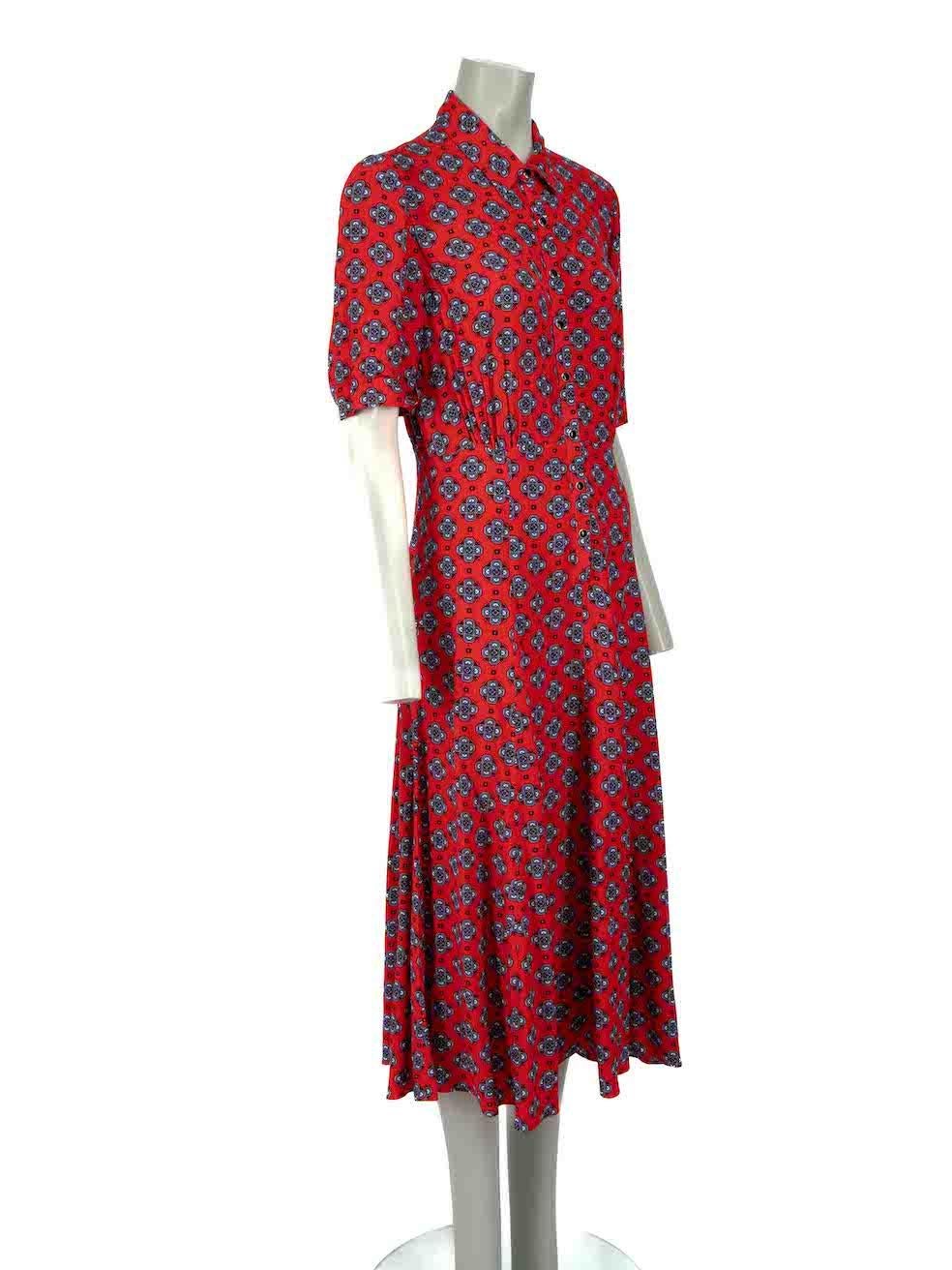 CONDITION is Good. Minor wear to dress is evident. Light wear to fabric surface with a couple of discoloured marks found at the centre front on this used Sandro designer resale item.
 
Details
Red
Viscose
Collared dress
Abstract motif pattern
Short