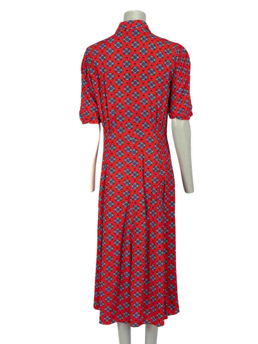 Sandro Red Short Sleeve Abstract Motif Midi Dress Size L In Excellent Condition For Sale In London, GB