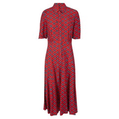 Sandro Red Short Sleeve Abstract Motif Midi Dress Size L