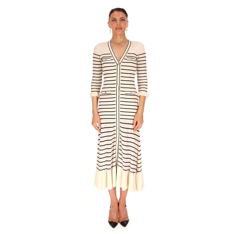 Sandro Sailor-Stripe Knitted Ruffle Trim Midi Dress at 1stDibs