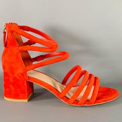 SANDRO Size 10 Tessa Red Suede Caged Chunky Heel Sandals