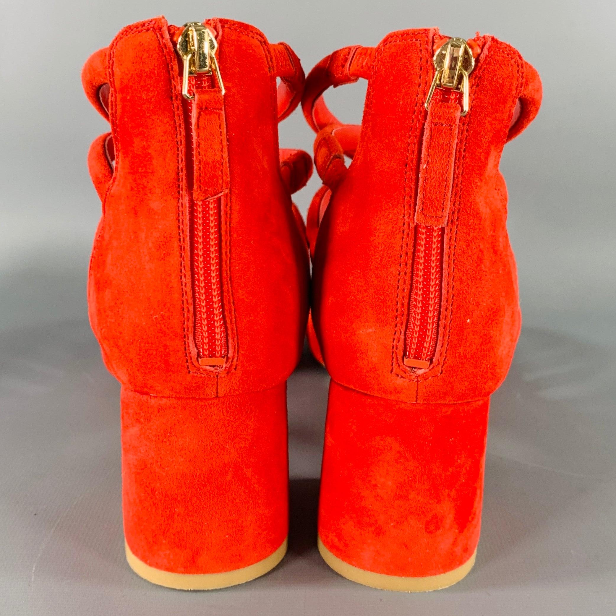 SANDRO Talla 10 Tessa Sandalias de tacón grueso con jaula de ante rojo Rojo en venta