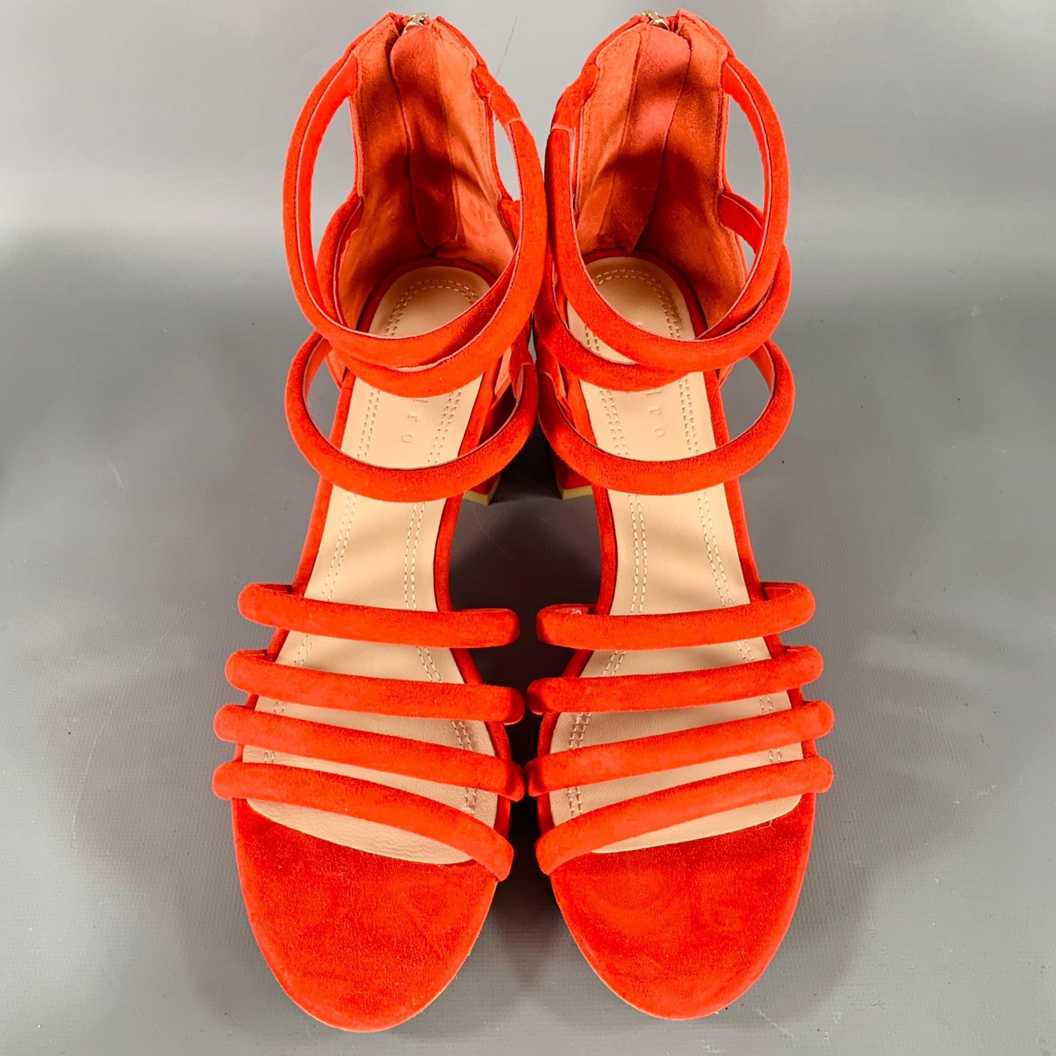SANDRO Talla 10 Tessa Sandalias de tacón grueso con jaula de ante rojo en Excelente estado para la venta en San Francisco, CA