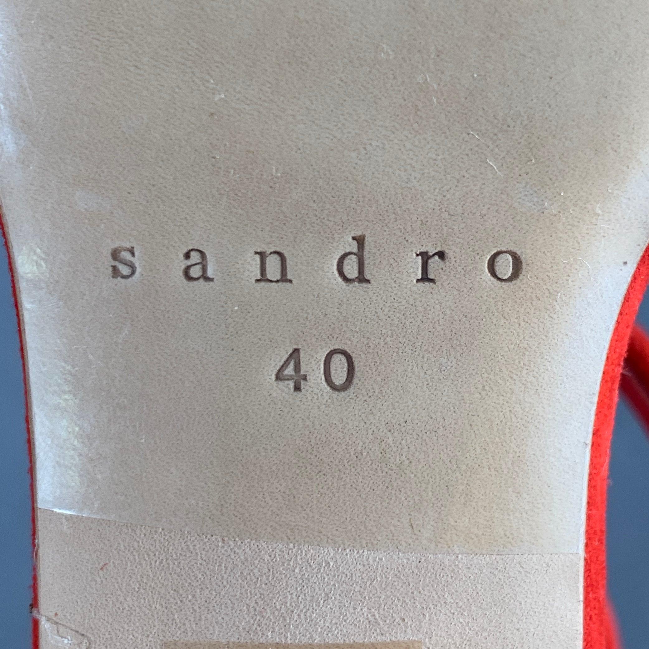 SANDRO Talla 10 Tessa Sandalias de tacón grueso con jaula de ante rojo en venta 3