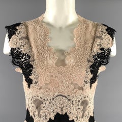 SANDRO Size 2 Black Cream Polyester Lace Knee-Length Dress