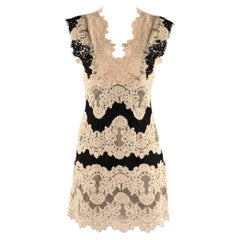 SANDRO Size 2 Black Cream Polyester Lace Knee-Length Dress