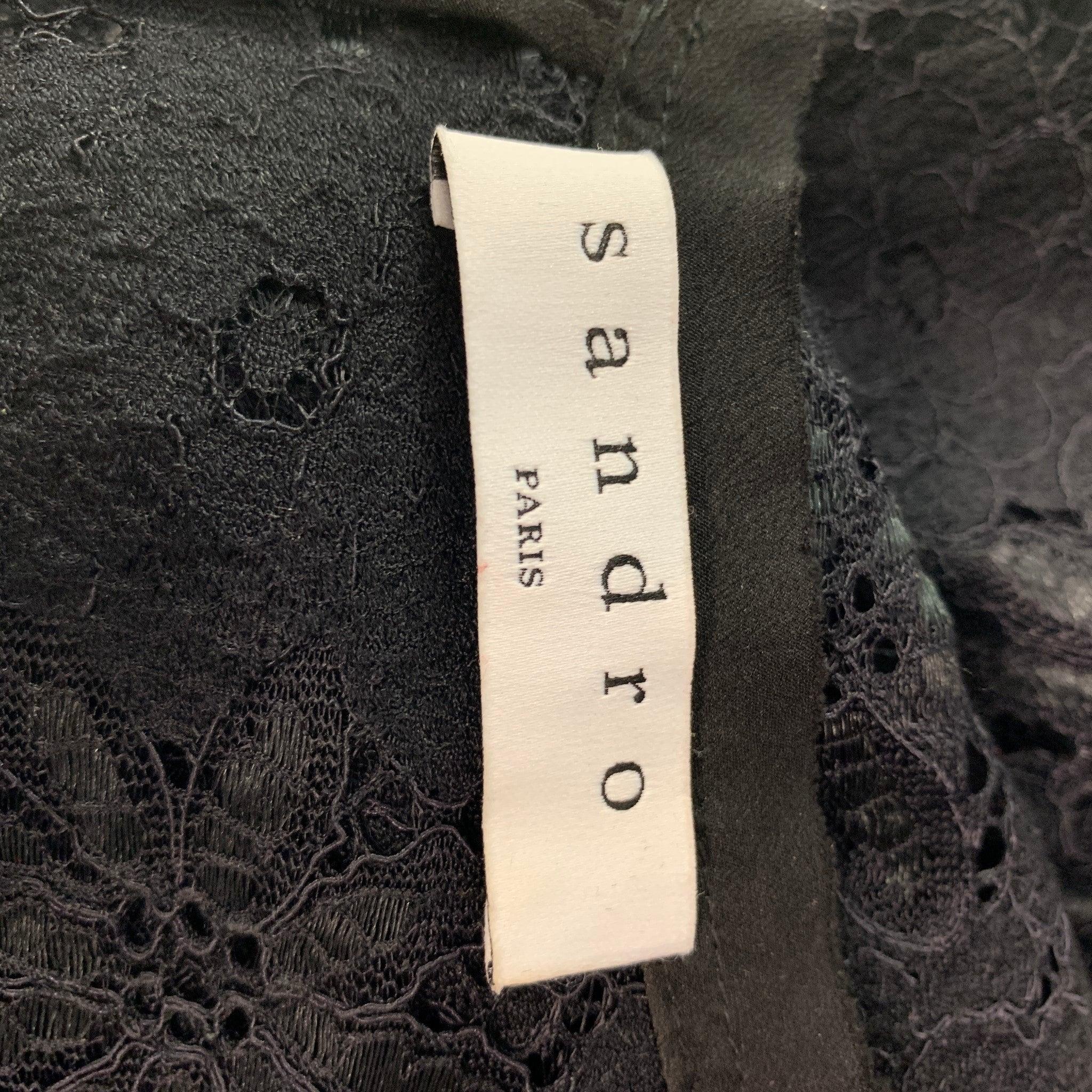 Women's SANDRO Size 2 Black Polyamide Blend Short Sleeve Dress Top For Sale