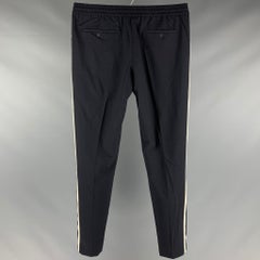 SANDRO Size 30 Navy White Vertical Stripe Wool Drawstring Casual Pants