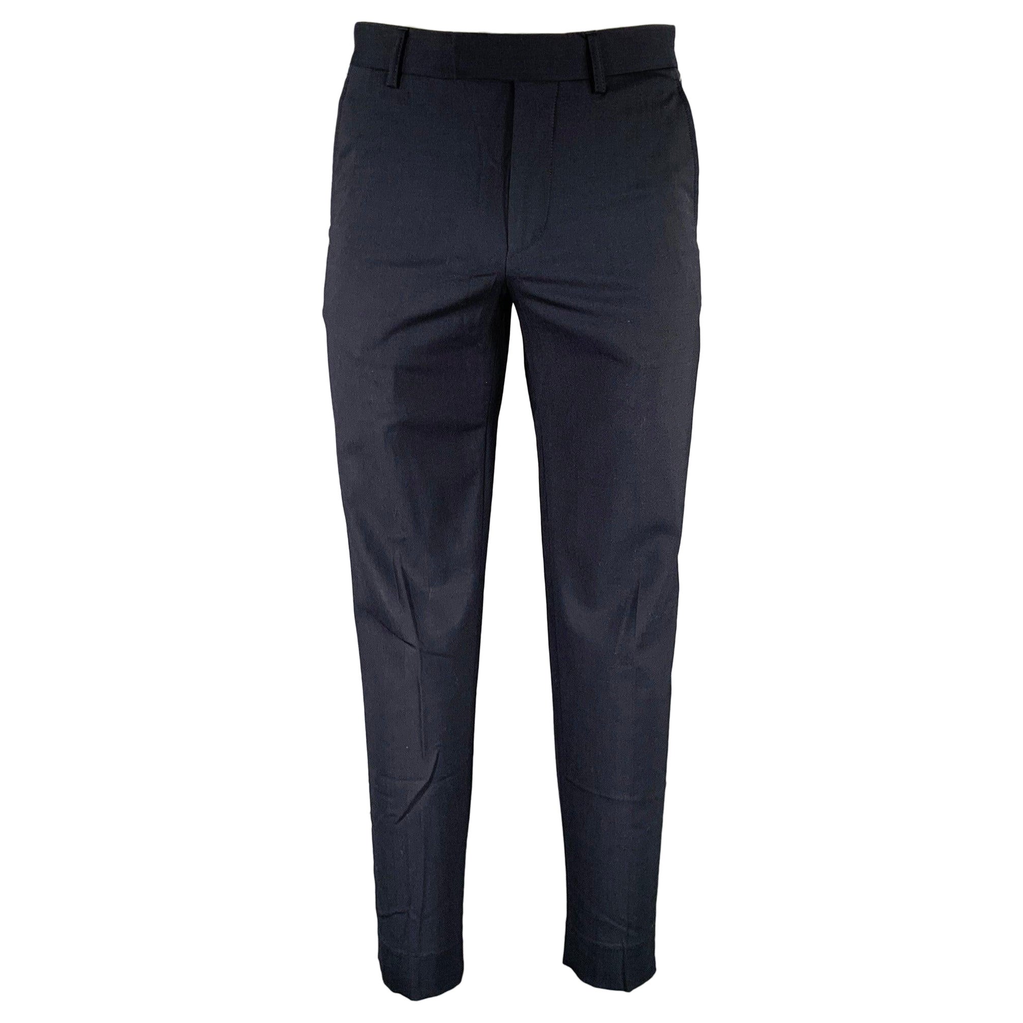 SANDRO Größe 32 Marineblaue Hose aus Wollmischung mit flacher Vorderseite