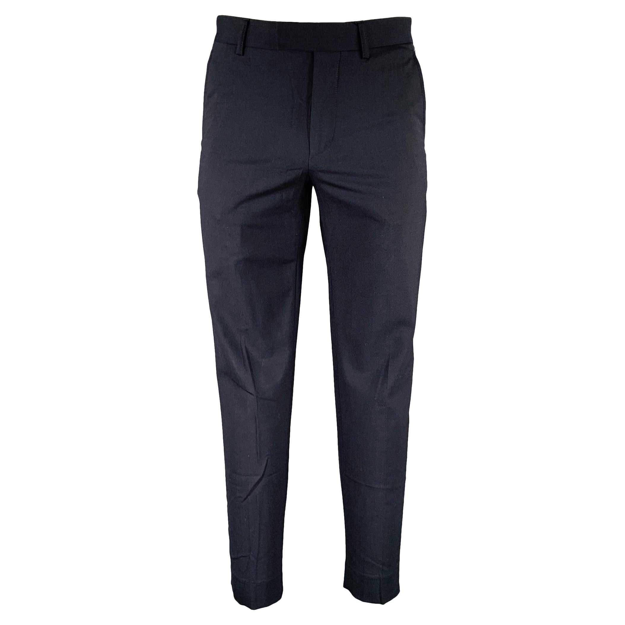 SANDRO Größe 32 Marineblaue Hose aus Wollmischung mit flacher Vorderseite