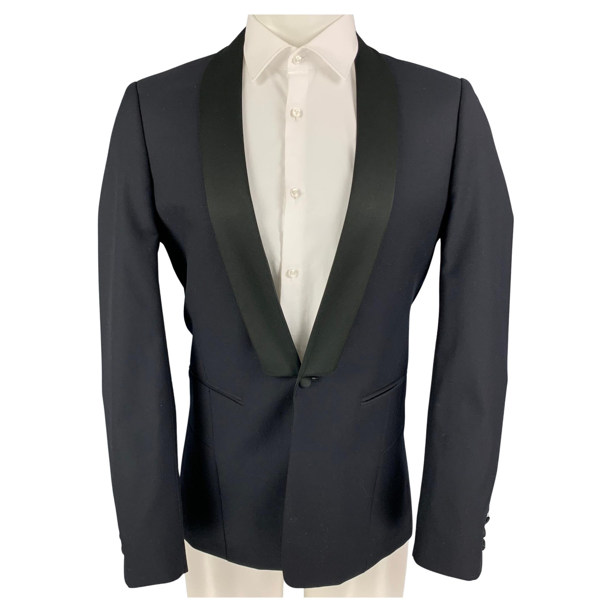 SANDRO Size 38 Black Wool Shawl Collar Sport Coat
