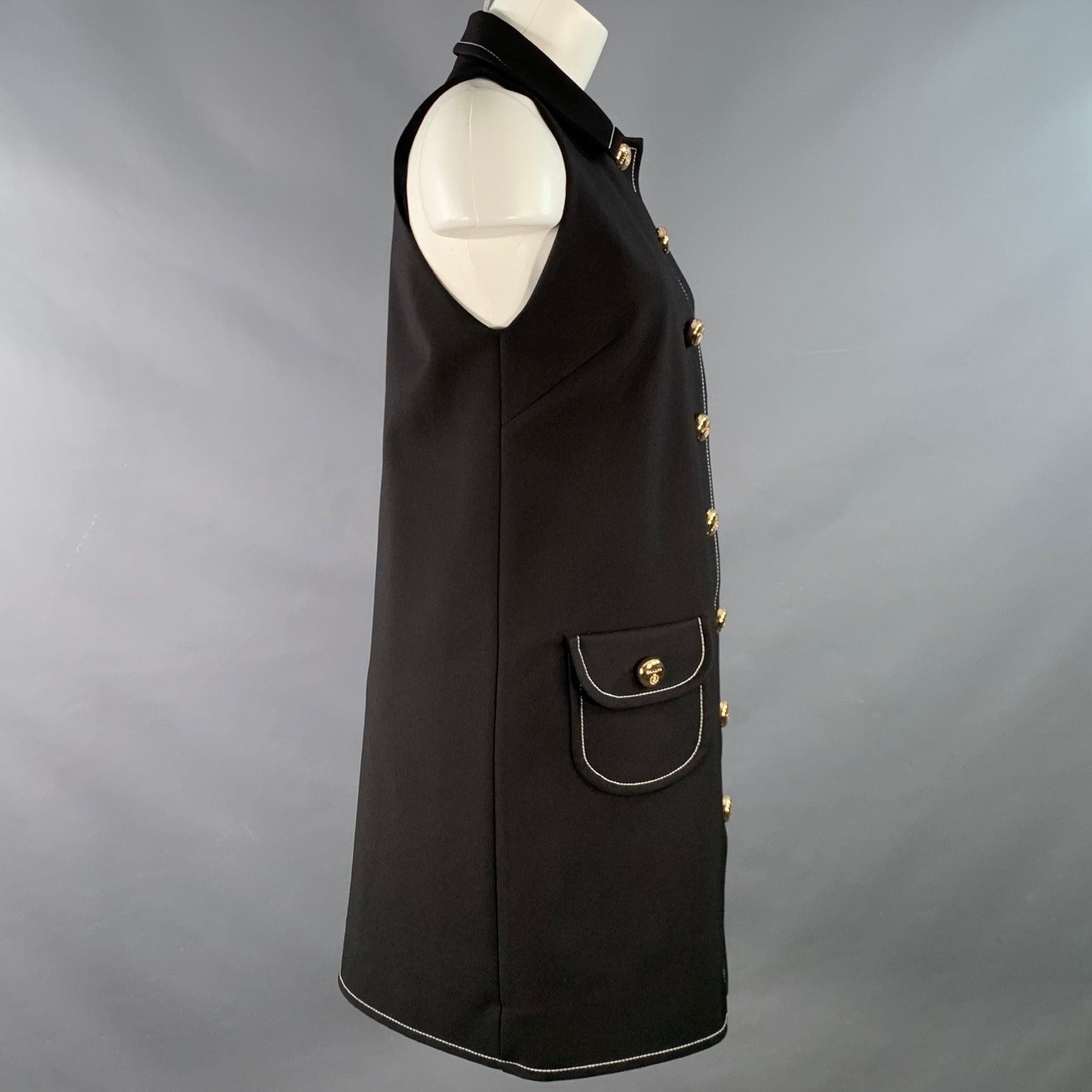 SANDRO Größe 4 Schwarz-Gold Polyestermischung Kontrastnaht Ärmelloses Kleid im Zustand „Gut“ im Angebot in San Francisco, CA