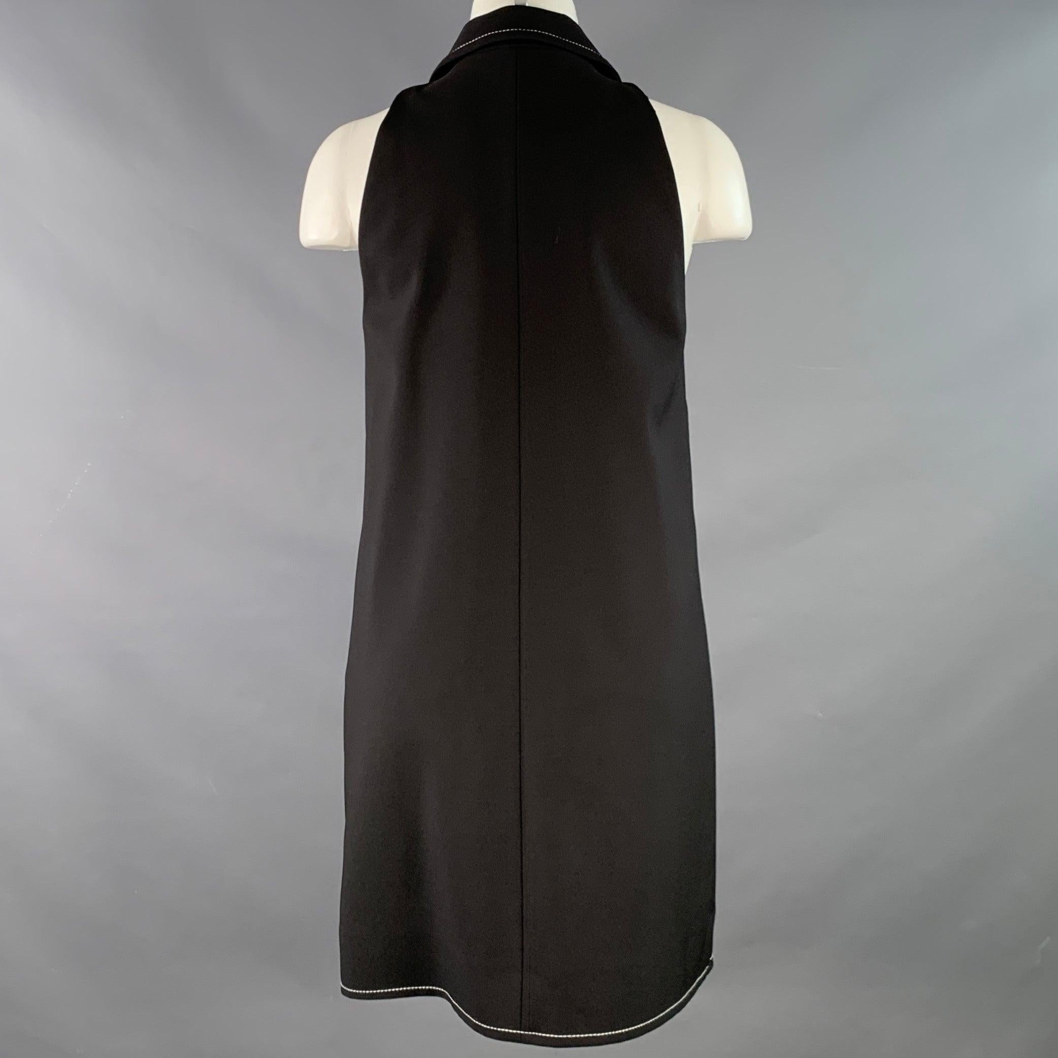 SANDRO Größe 4 Schwarz-Gold Polyestermischung Kontrastnaht Ärmelloses Kleid Damen im Angebot