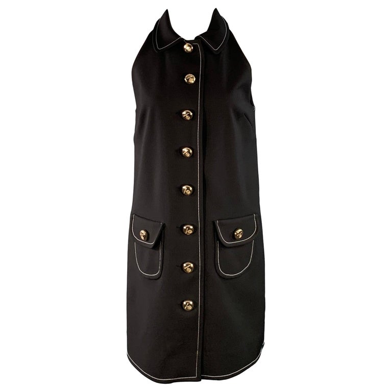 SANDRO Size 4 Black Gold Polyester Blend Contrast Stitch Sleeveless Dress  at 1stDibs